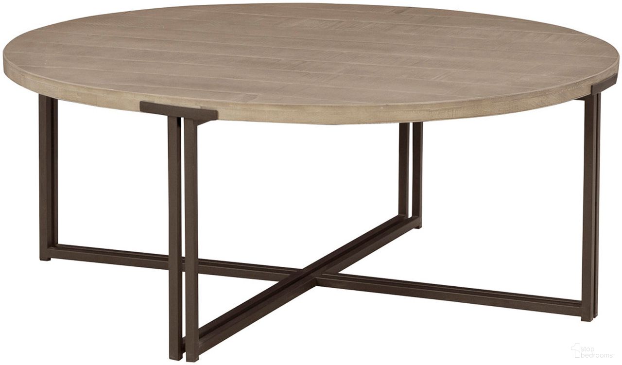 Zander Round Cocktail Table With Dual Metal Base In Grey