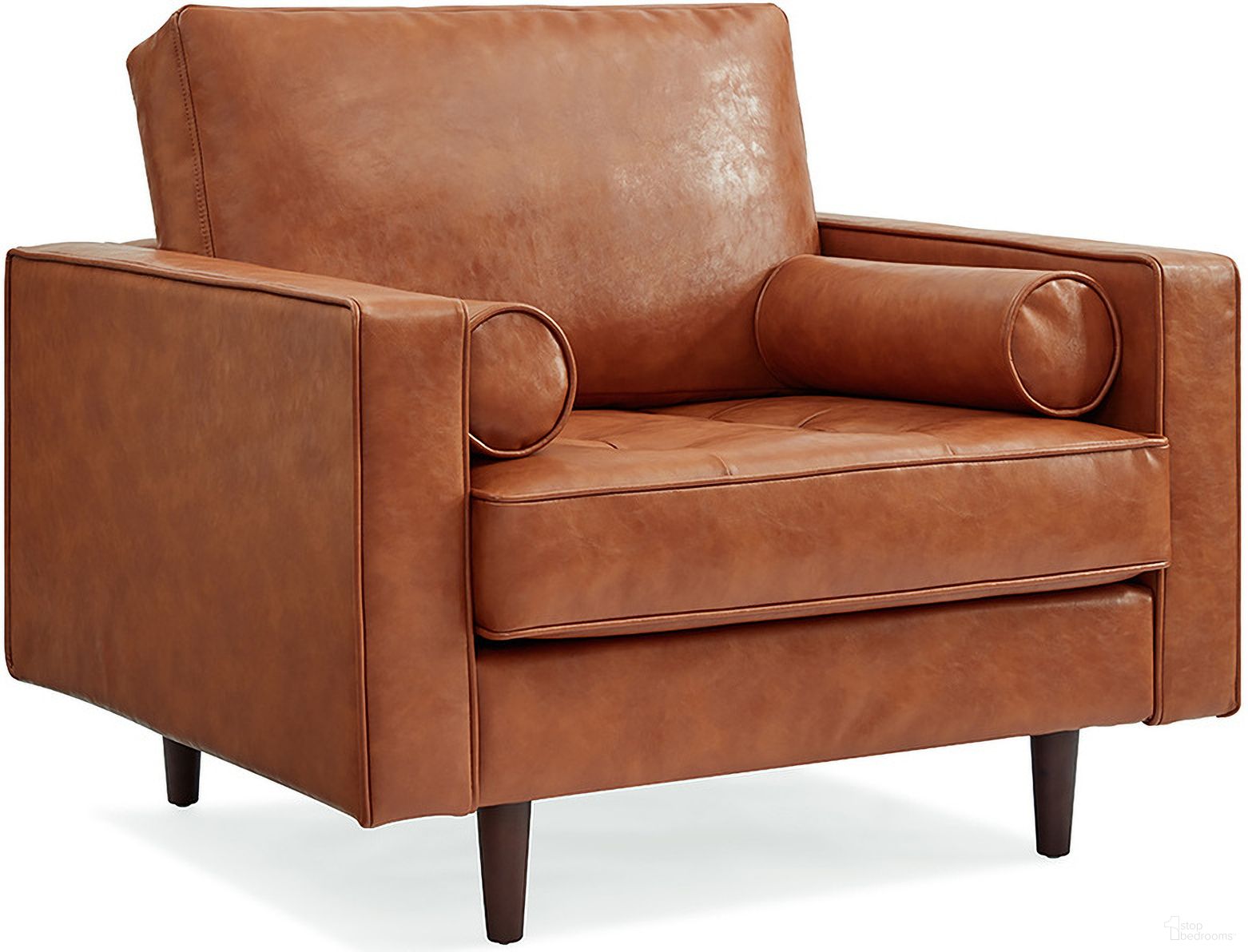 Zander Upholstered Leather Arm Chair In Caramel