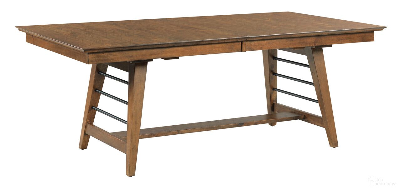 The appearance of Abode Zane Trestle Table In Warm Brunette designed by Kincaid in the modern / contemporary interior design. This warm brunette piece of furniture was selected by 1StopBedrooms from Abode Collection to add a touch of cosiness and style into your home. Sku: 269-744. Table Base Style: Trestle. Table Top Shape: Rectangular. Size: 42" x 80". Material: Solid Wood.