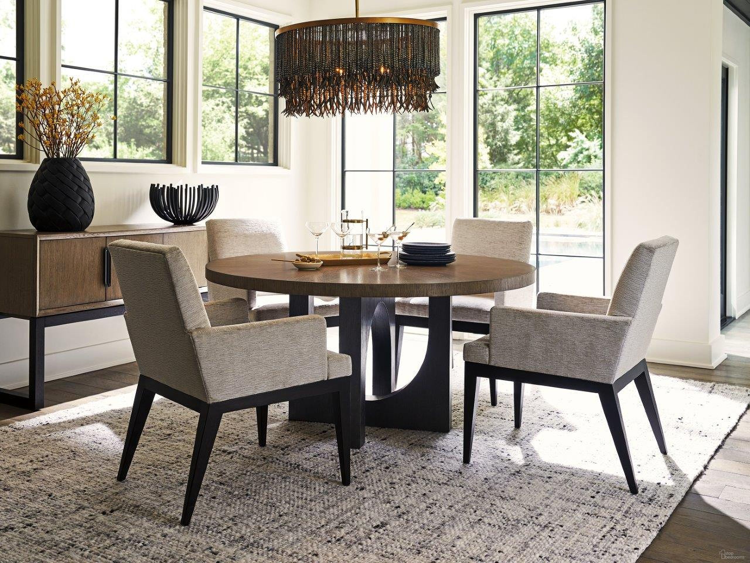 The appearance of Zanzibar Regent Round Dining Room Set designed by Lexington in the modern / contemporary interior design. This senegal piece of furniture was selected by 1StopBedrooms from Zanzibar Collection to add a touch of cosiness and style into your home. Sku: 416-875C;417-880-01. Table Base Style: Pedestal. Material: Wood. Size: 60".