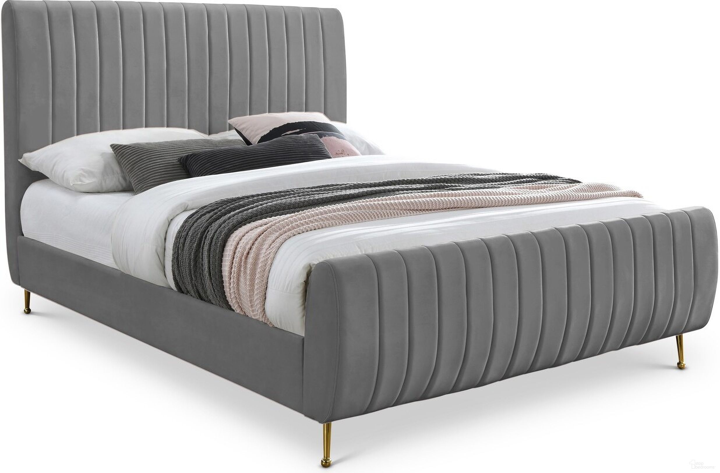 Zara Velvet Full Bed In Grey