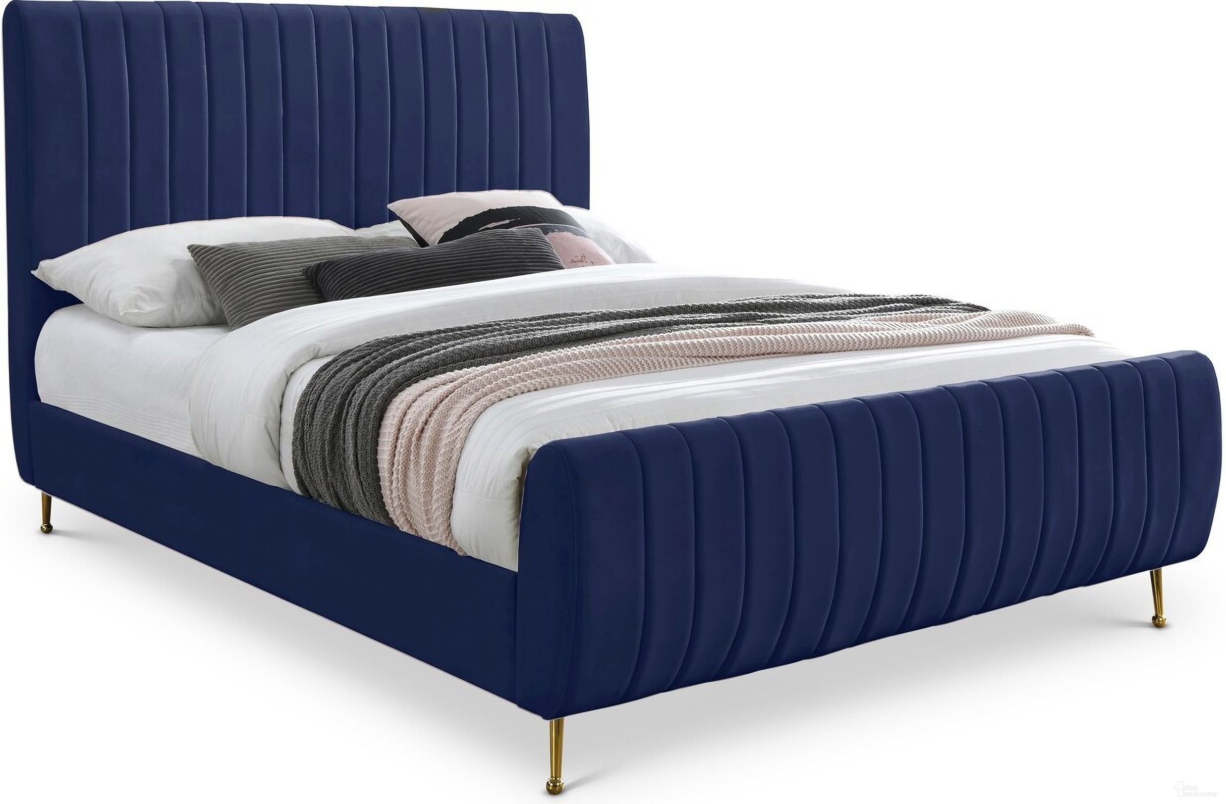 Zara Velvet Queen Bed In Navy