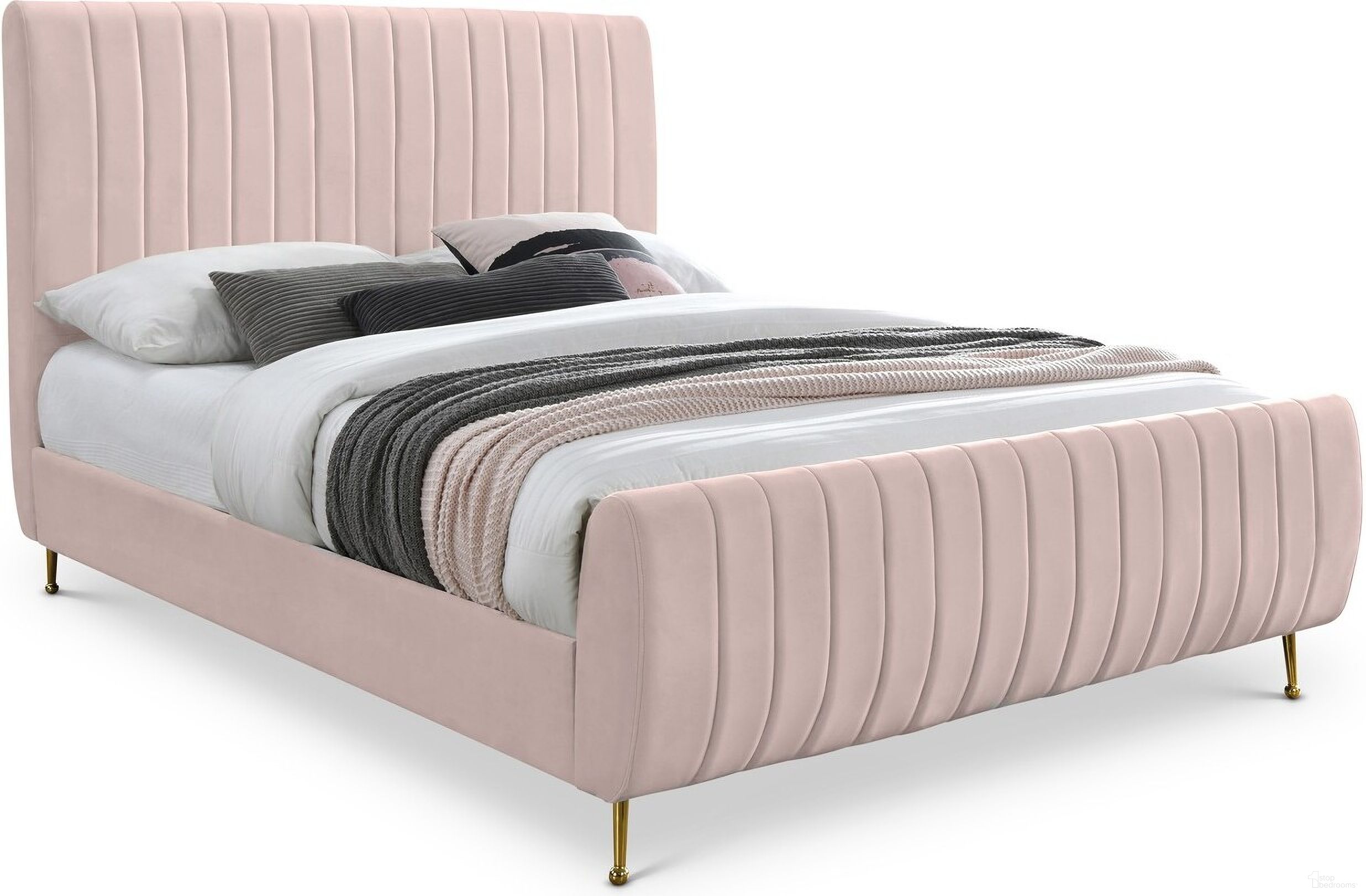 Zara Velvet Queen Bed In Pink