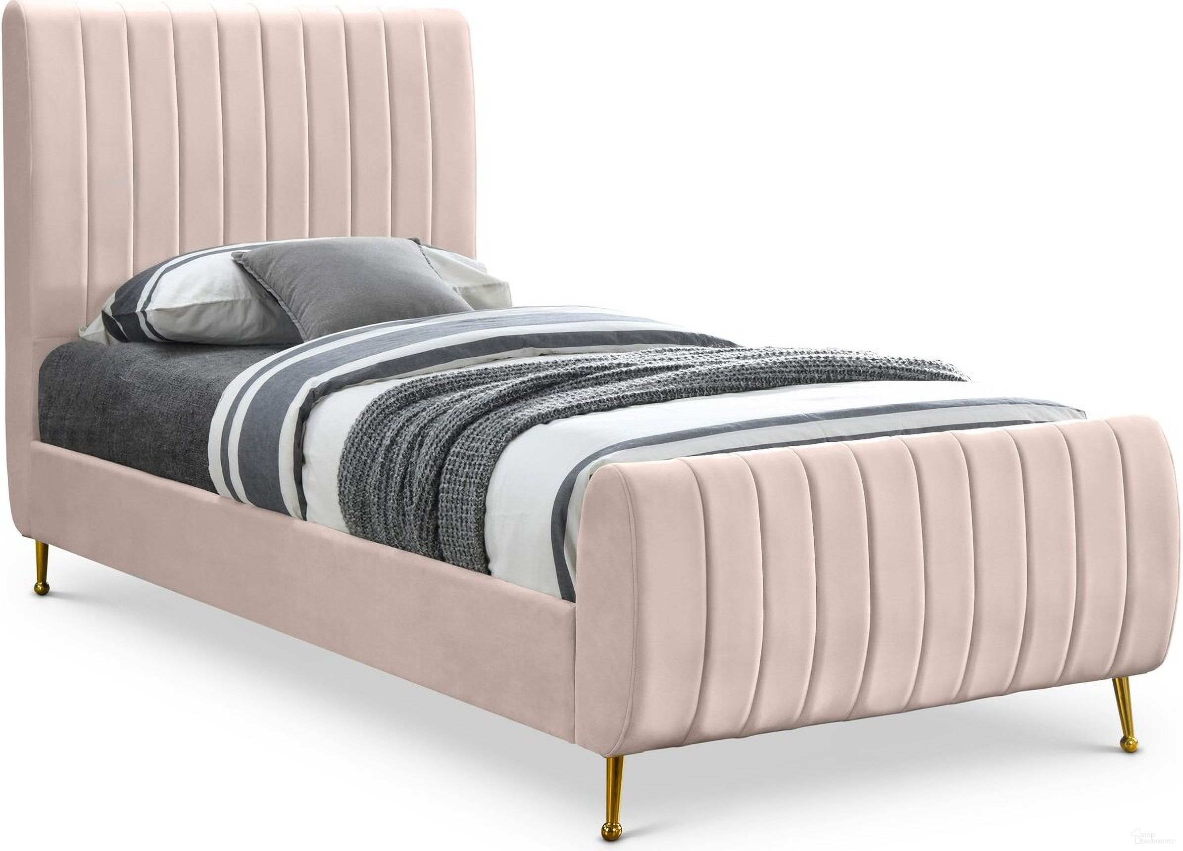 The appearance of Zara Velvet Twin Bed In Pink designed by Meridian in the modern / contemporary interior design. This pink piece of furniture  was selected by 1StopBedrooms from Zara Collection to add a touch of cosiness and style into your home. Sku: ZaraPink-T Box 1/3 (Headboard);ZaraPink-T Box 2/3 (Footboard & slats);ZaraPink-T Box 3/3 (Side rail & slats support bar). Bed Type: Panel Bed. Bed Size: Twin. Material: Velvet.