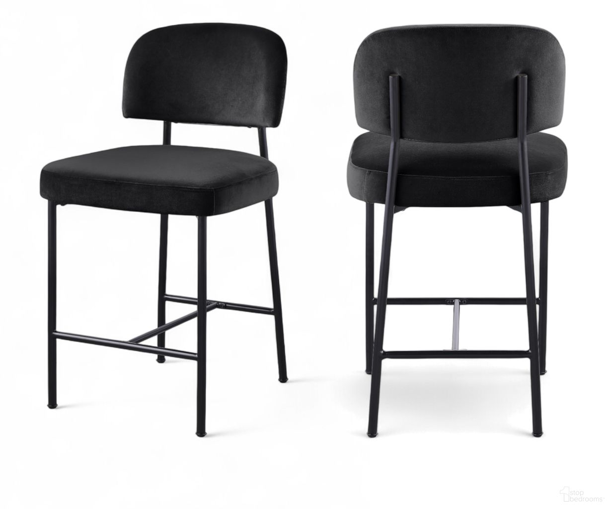 The appearance of Zarelle Performance Fabric Upholstered Counter Stool Set of 2 In Black designed by Meridian in the modern / contemporary interior design. This black piece of furniture  was selected by 1StopBedrooms from Zarelle Collection to add a touch of cosiness and style into your home. Sku: 88022Black-C. Material: Polyester.