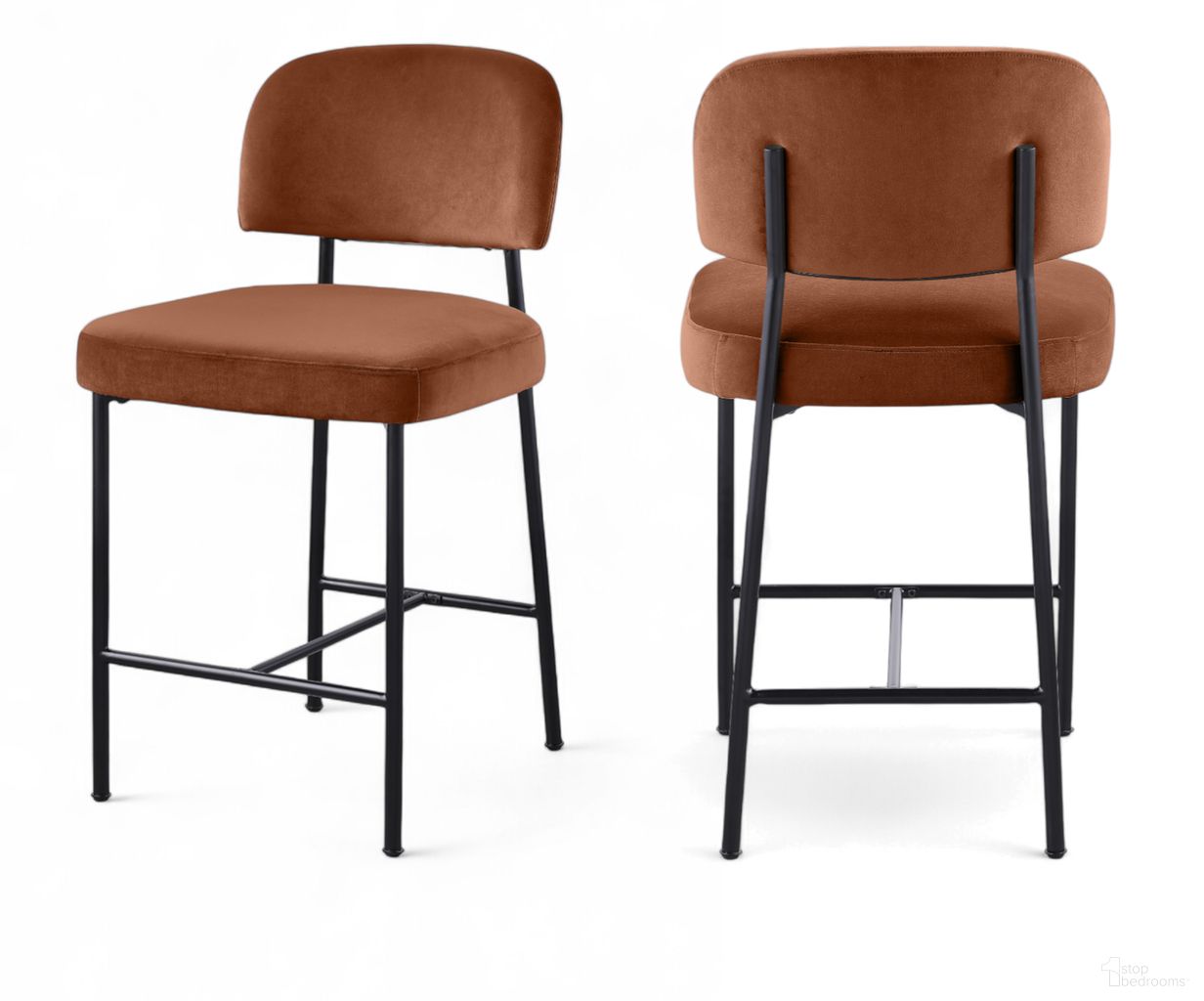 The appearance of Zarelle Performance Fabric Upholstered Counter Stool Set of 2 In Cognac and Black designed by Meridian in the modern / contemporary interior design. This cognac and black piece of furniture  was selected by 1StopBedrooms from Zarelle Collection to add a touch of cosiness and style into your home. Sku: 88022Cognac-C. Material: Polyester.