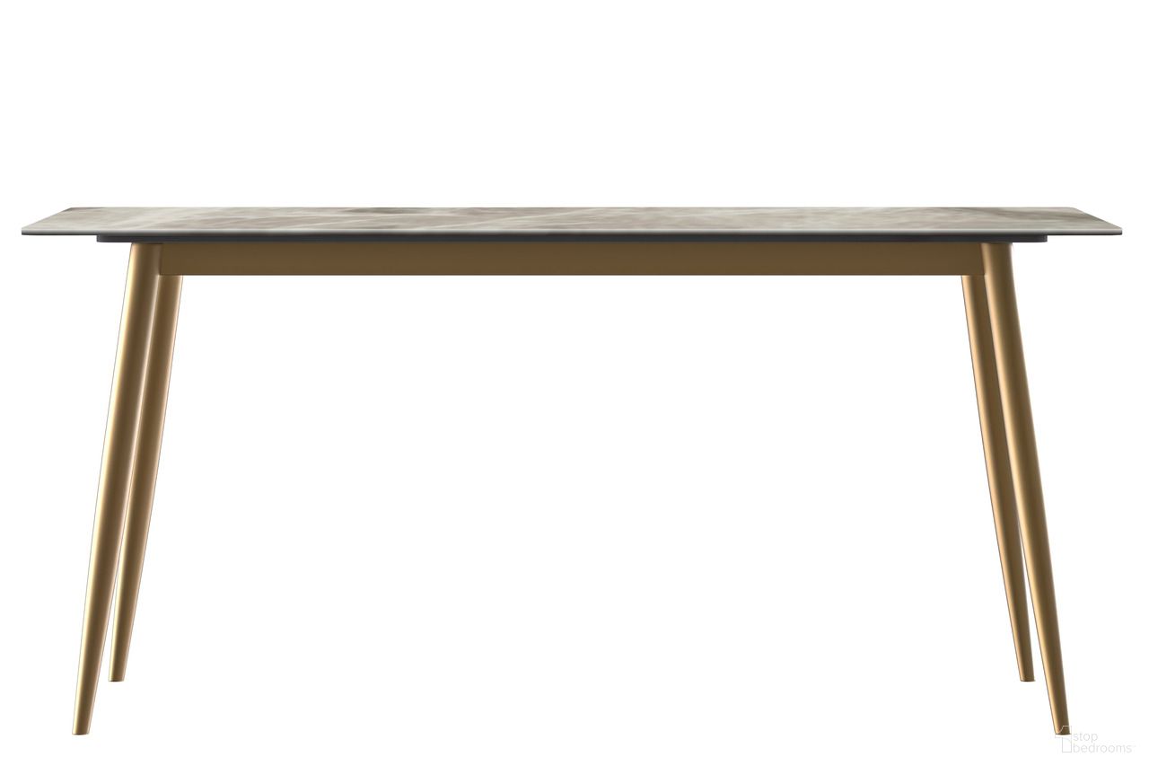 Zayle 55 Inch Dining Table with Sintered Stone Top In Gold and Dark Grey