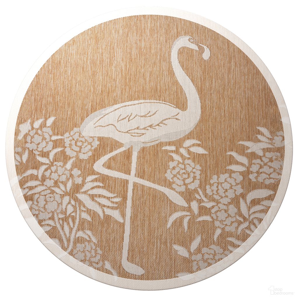 Zelar 5'3" x 5'3" Chamonix Flamingo Indoor/Outdoor Round Area Rug In Beige