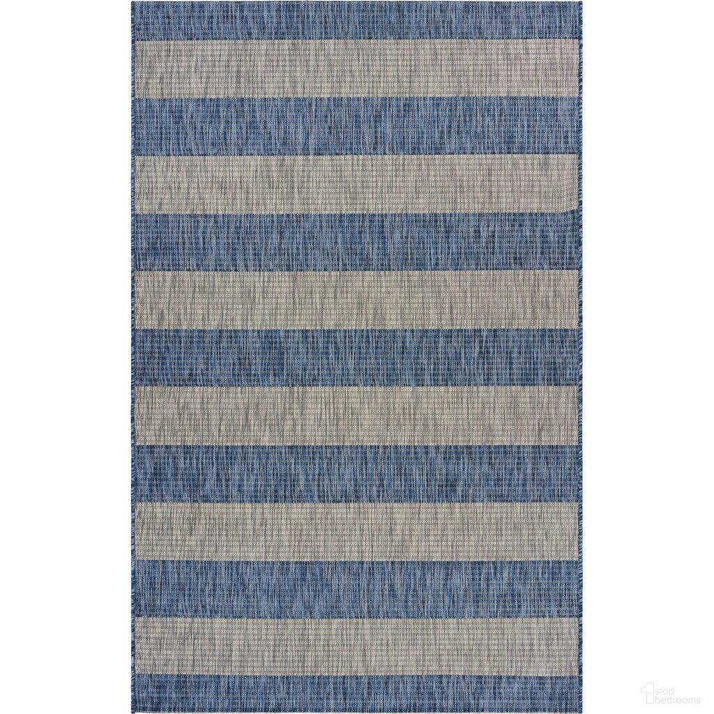 Zelar 7'9" x 9'9" Chatsworth Striped Indoor/Outdoor Area Rug In Navy Blue and Gray