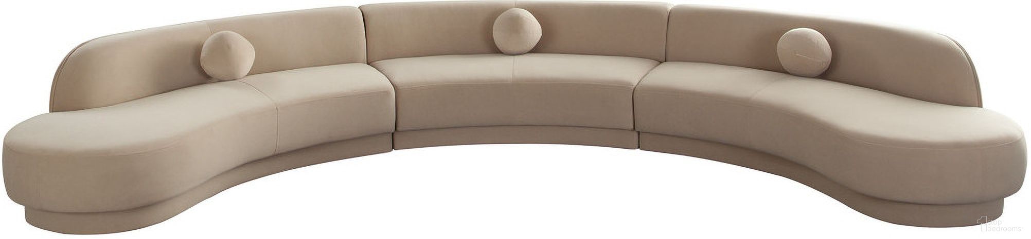 The appearance of Zelda 3PC Modular Curved Armless Sofa and 2 Chaise In Light Camel Performance Velvet with 3 Accent Pillow Balls designed by Diamond Sofa in the modern / contemporary interior design. This camel piece of furniture  was selected by 1StopBedrooms from Zelda Collection to add a touch of cosiness and style into your home. Sku: ZELDALCLCA;ZELDAASLCA;ZELDARCLCA. Material: Velvet.