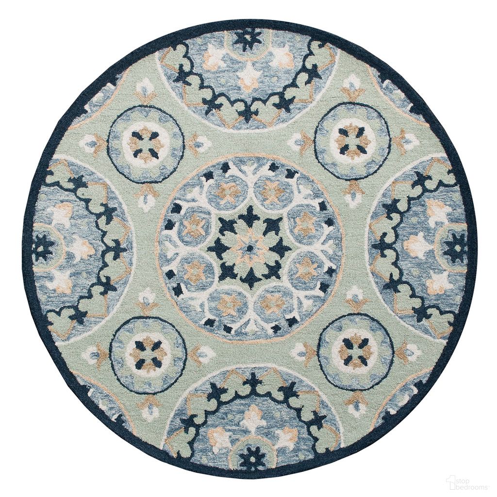 Zelka Suzani Hand-Tufted Wool Area Rug In Sage and Blue