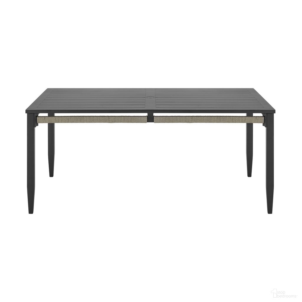 The appearance of Zella Outdoor Rectangular Dining Table In Charcoal and Light Gray designed by Armen Living in the modern / contemporary interior design. This light gray/charcoal piece of furniture  was selected by 1StopBedrooms from Zella Collection to add a touch of cosiness and style into your home. Sku: LCZEDIGRY. Table Base Style: Legs. Material: Aluminum. Table Top Shape: Rectangular.