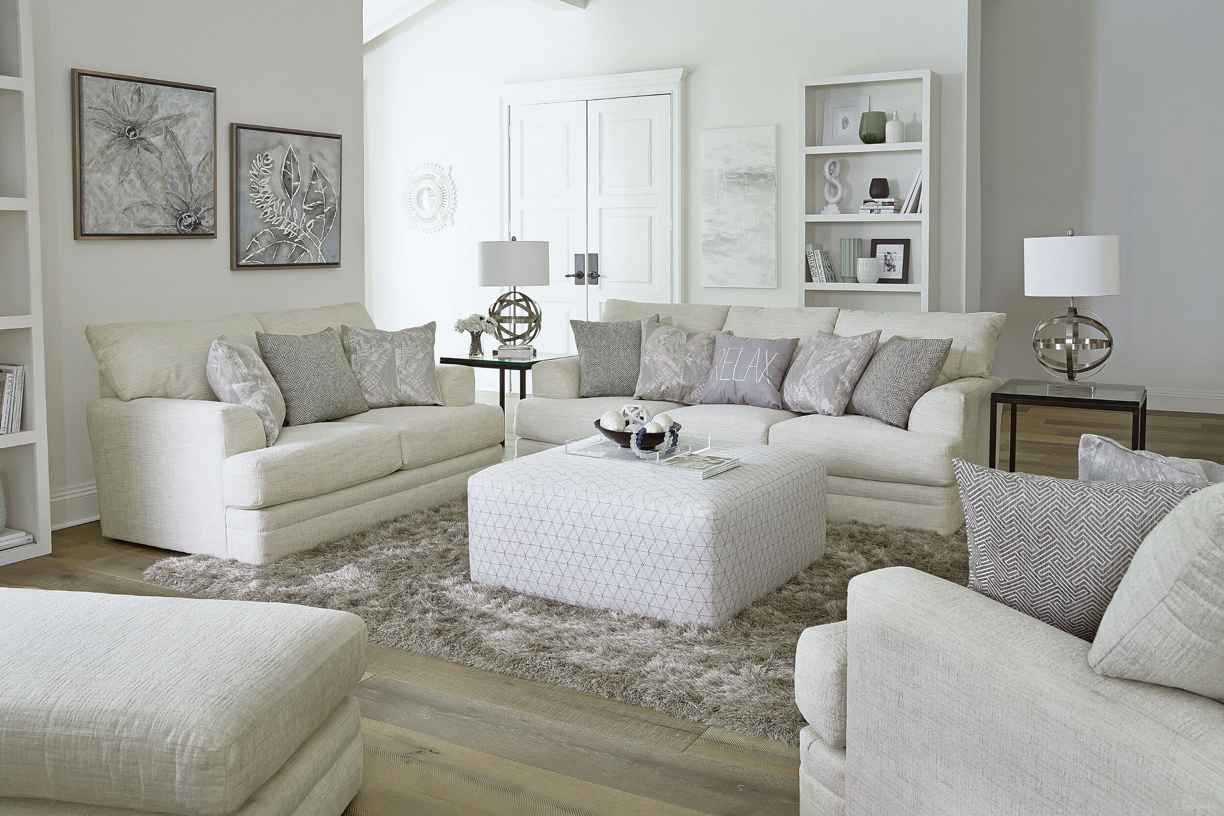 The appearance of Zeller Cream 93 Inch Living Room Set designed by Jackson in the modern / contemporary interior design. This white piece of furniture  was selected by 1StopBedrooms from Zeller Collection to add a touch of cosiness and style into your home. Sku: 447003168016219828;447002168016219828. Material: Fabric.