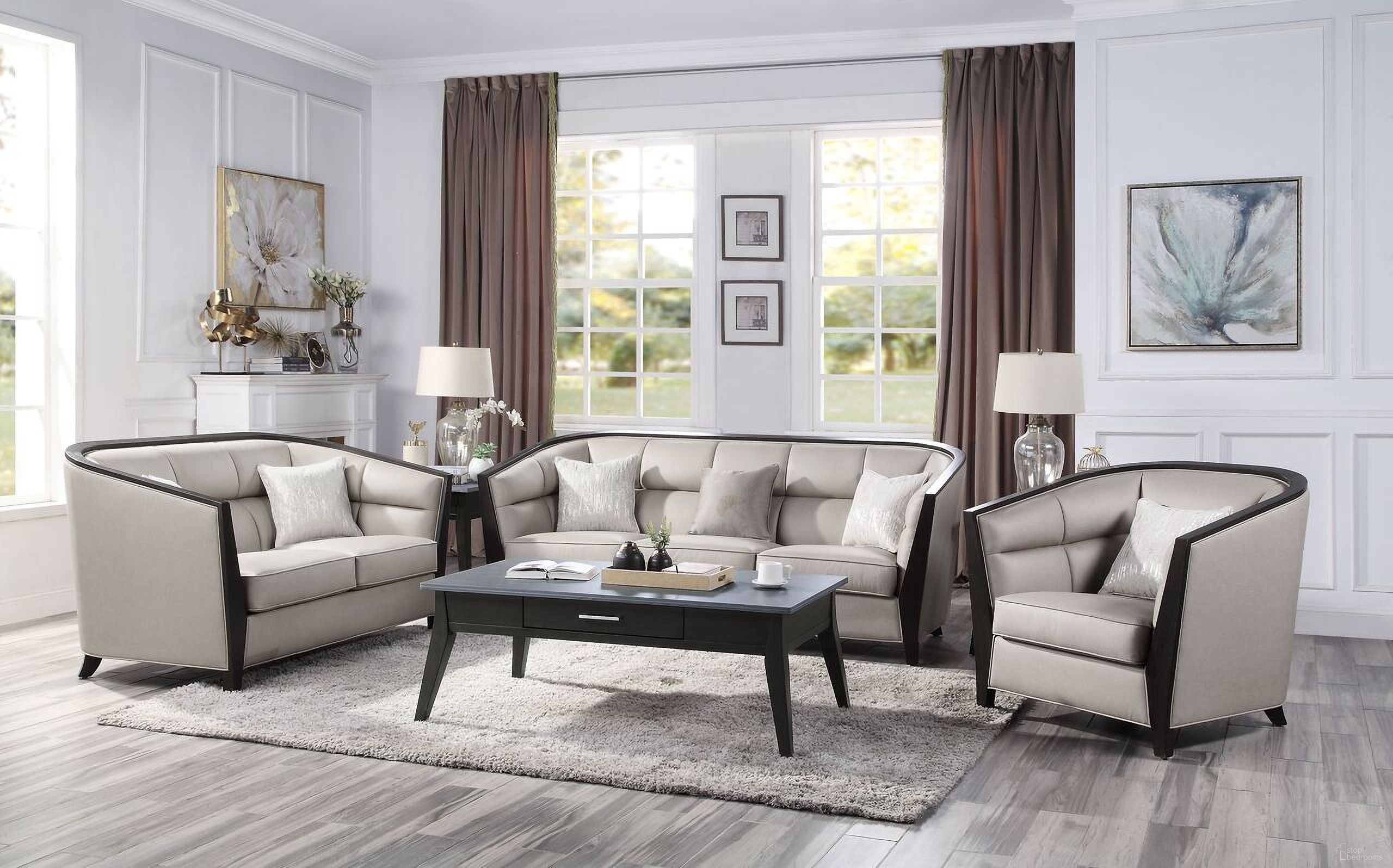 The appearance of Zemocryss Living Room Set In Beige designed by ACME in the transitional interior design. This beige piece of furniture was selected by 1StopBedrooms from Zemocryss Collection to add a touch of cosiness and style into your home. Sku: 54235;54236. Material: Wood.