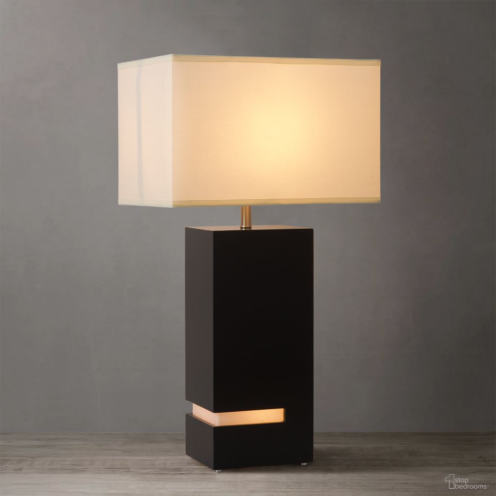 Zen White Linen Shade Standing Table Lamp with Night Light In Espresso and Brushed Nickel