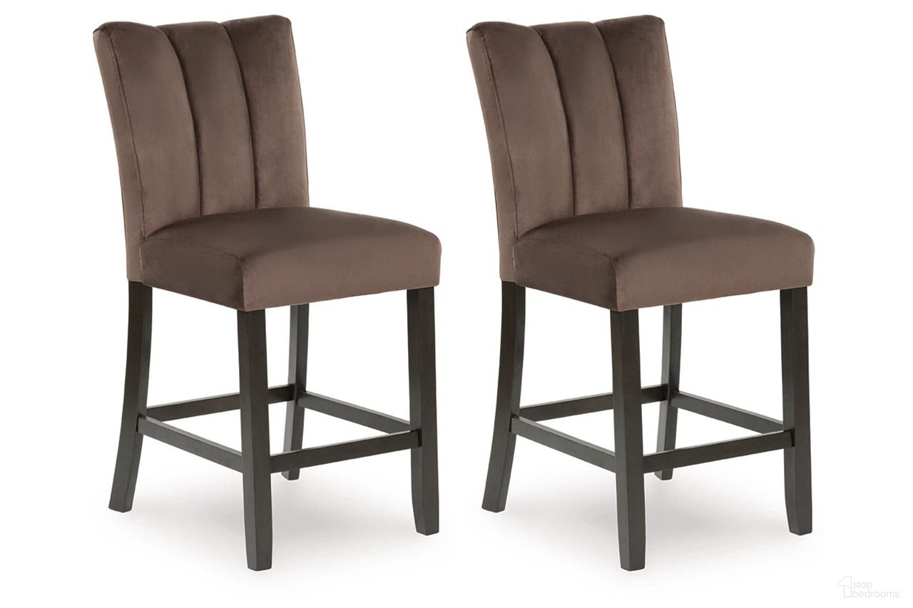 The appearance of Zendalia Counter Height Barstool Set of 2 In Mocha designed by Signature Design by Ashley in the modern / contemporary interior design. This mocha piece of furniture was selected by 1StopBedrooms from Zendalia Collection to add a touch of cosiness and style into your home. Sku: NCD581-124. Material: Fabric.