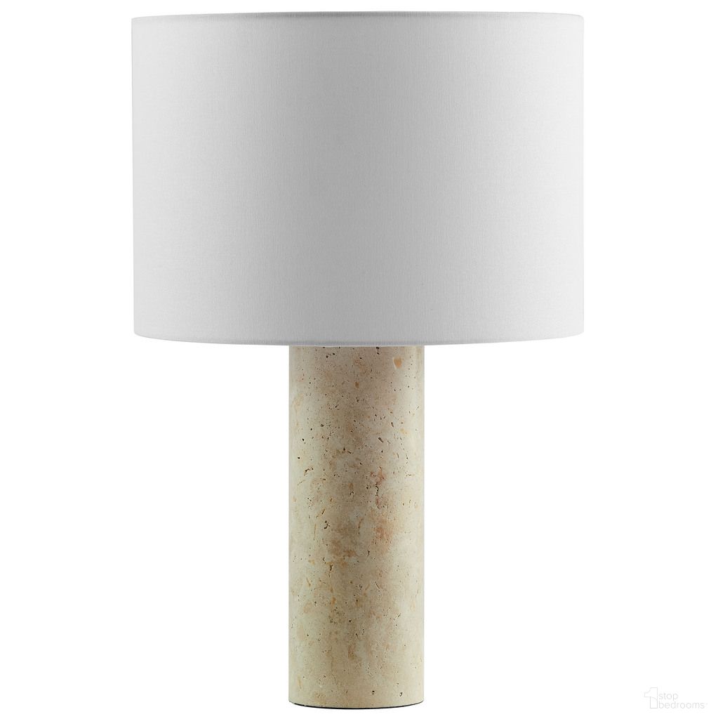 Zenith Travertine Table Lamp With Fabric Drum Shade In Travertine