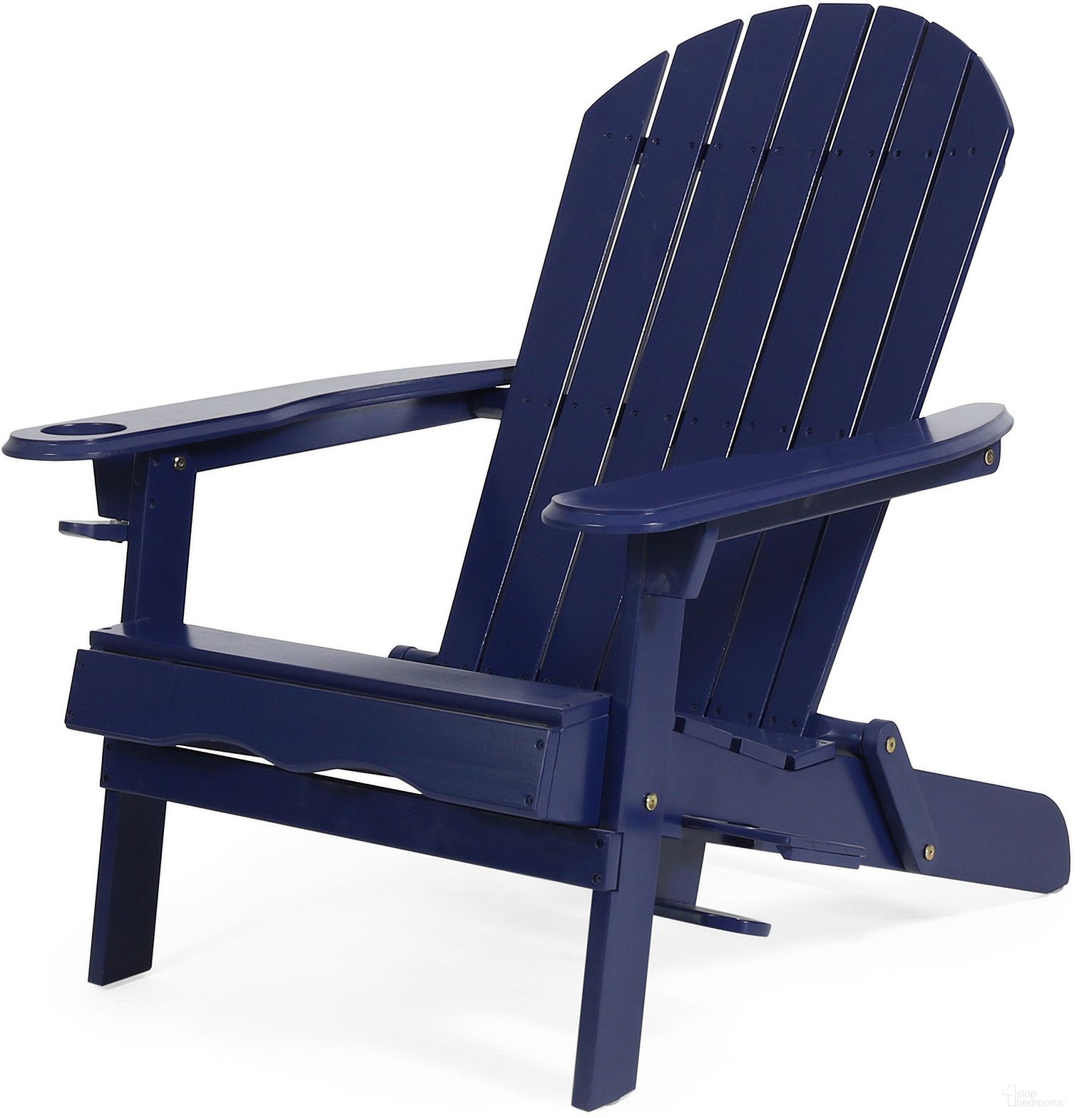 The appearance of Zenithia Outdoor Foldable Adirondack Chair with 2 Cup Holders In Blue designed by Noble House in the rustic / southwestern interior design. This blue piece of furniture  was selected by 1StopBedrooms from Zenithia Collection to add a touch of cosiness and style into your home. Sku: 68940.00BLU. Material: Wood.