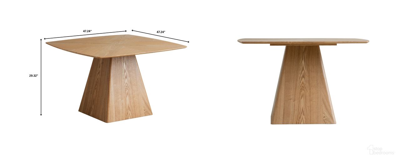 The appearance of Zephry Wooden Square Dining Table In Natural Wood designed by LeisureMod in the modern / contemporary interior design. This natural wood piece of furniture  was selected by 1StopBedrooms from Zephry Collection to add a touch of cosiness and style into your home. Sku: ZTNW-48NWT. Table Base Style: Pedestal. Table Top Shape: Square. Material: Wood. Size: 47" x 47".