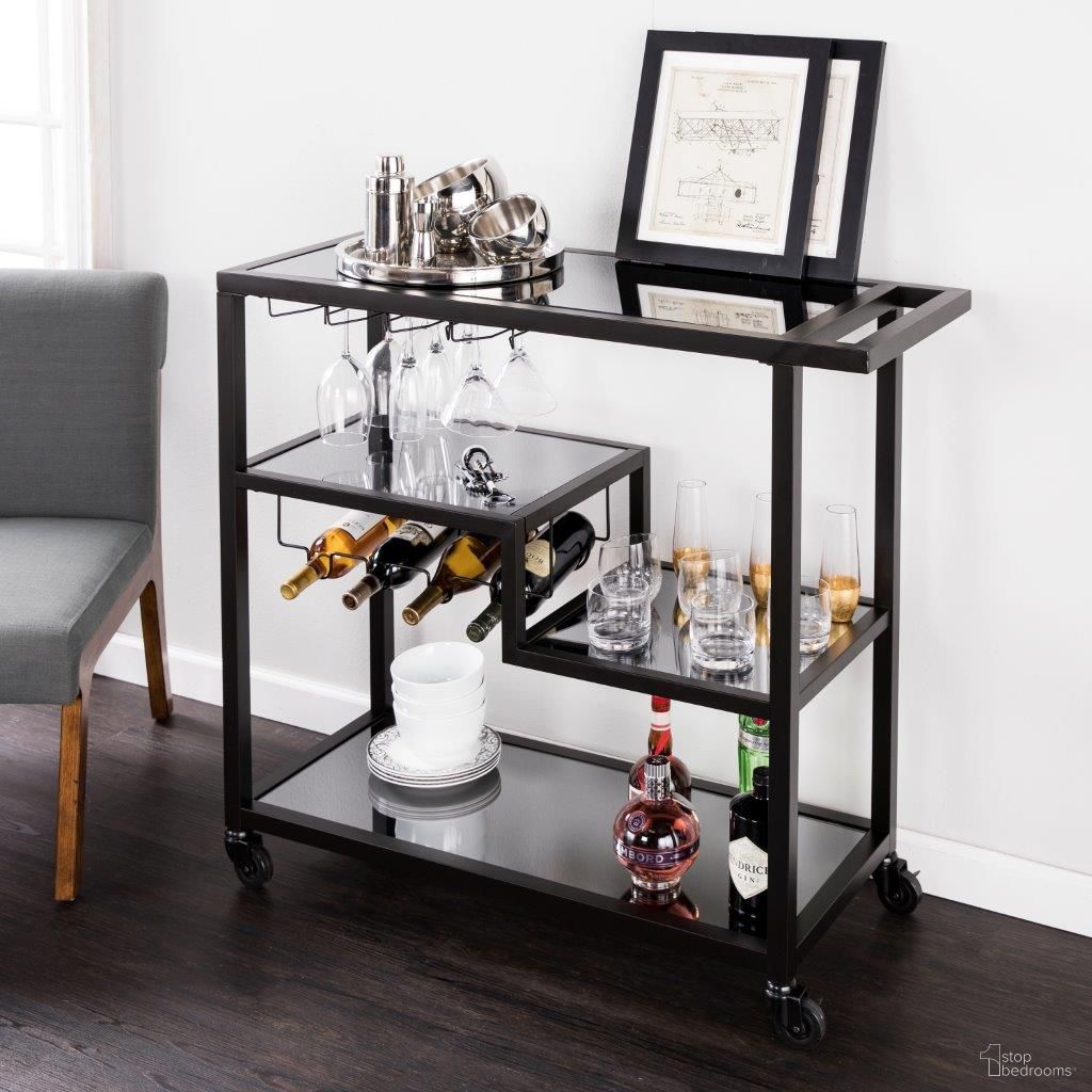 Zephs Bar Cart In Black With Smoked Mirror