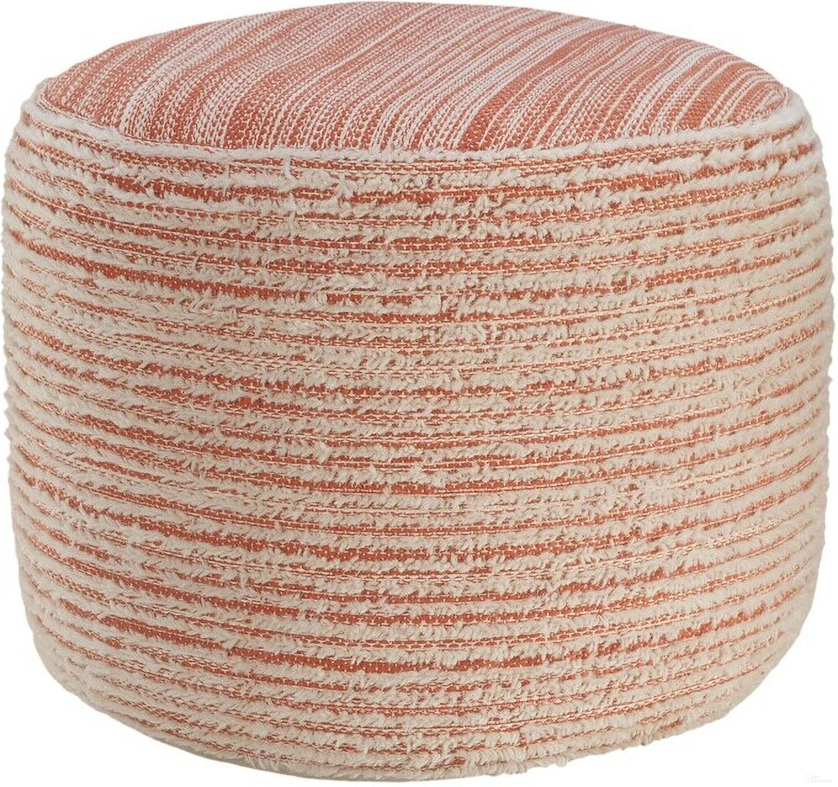 The appearance of Zephy Coral Striped Ottoman Pouf In Pink designed by Rajani Home in the modern / contemporary interior design. This pink piece of furniture  was selected by 1StopBedrooms from Bova Collection to add a touch of cosiness and style into your home. Sku: 9C922008G49348. Material: Polyester.