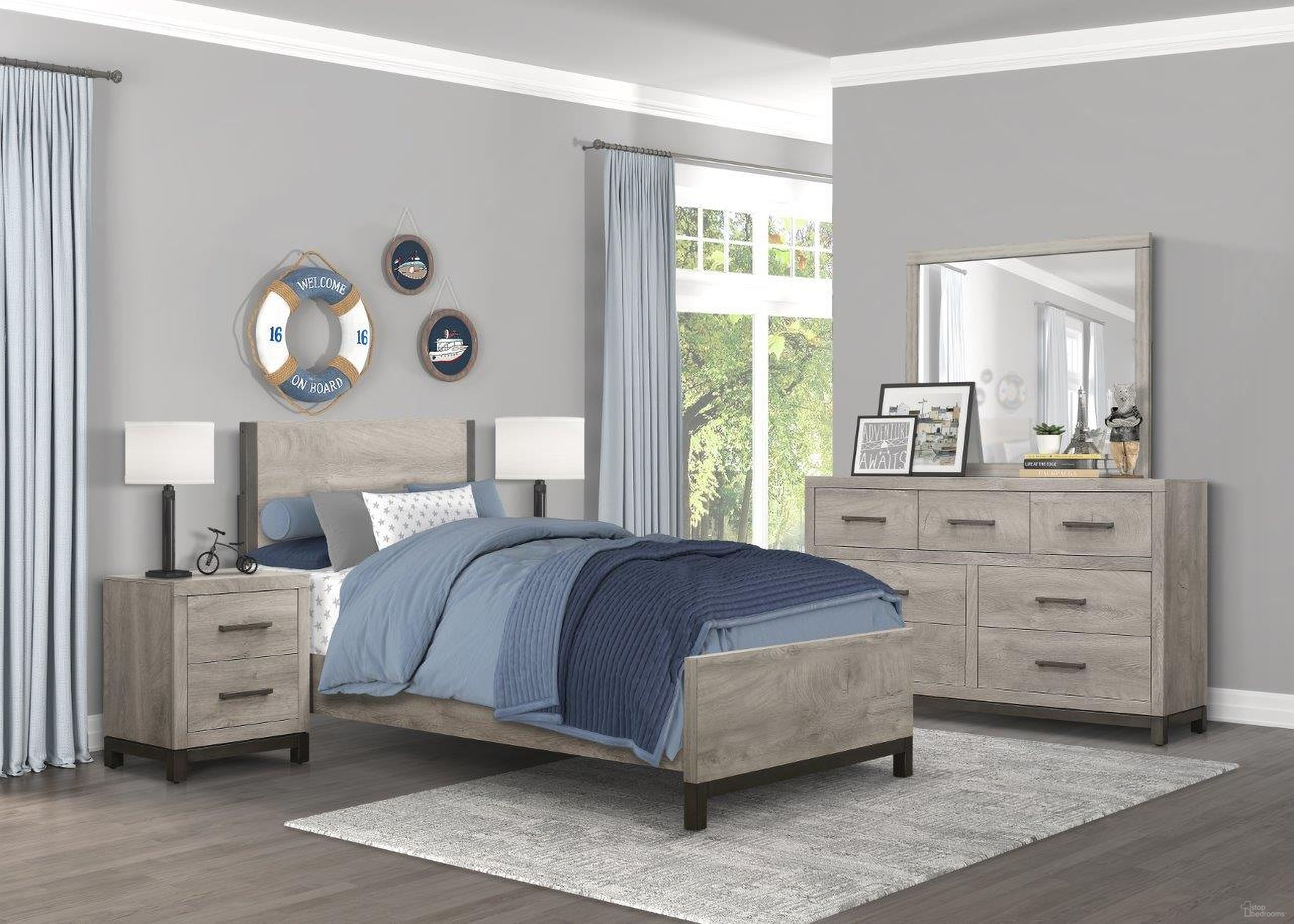 Zephyr Light Gray And Black Youth Panel Bedroom Set