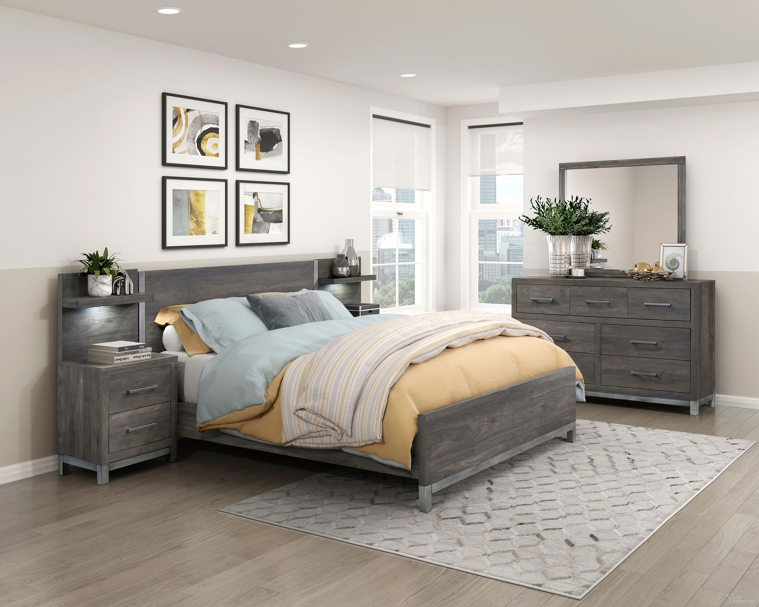 The appearance of Zephyr Queen Panel Bed In Gray designed by Homelegance in the modern / contemporary interior design. This gray piece of furniture was selected by 1StopBedrooms from Zephyr Collection to add a touch of cosiness and style into your home. Sku: 1577DG-1;1577DG-3. Bed Type: Panel Bed. Bed Size: Queen. Material: Melamine.