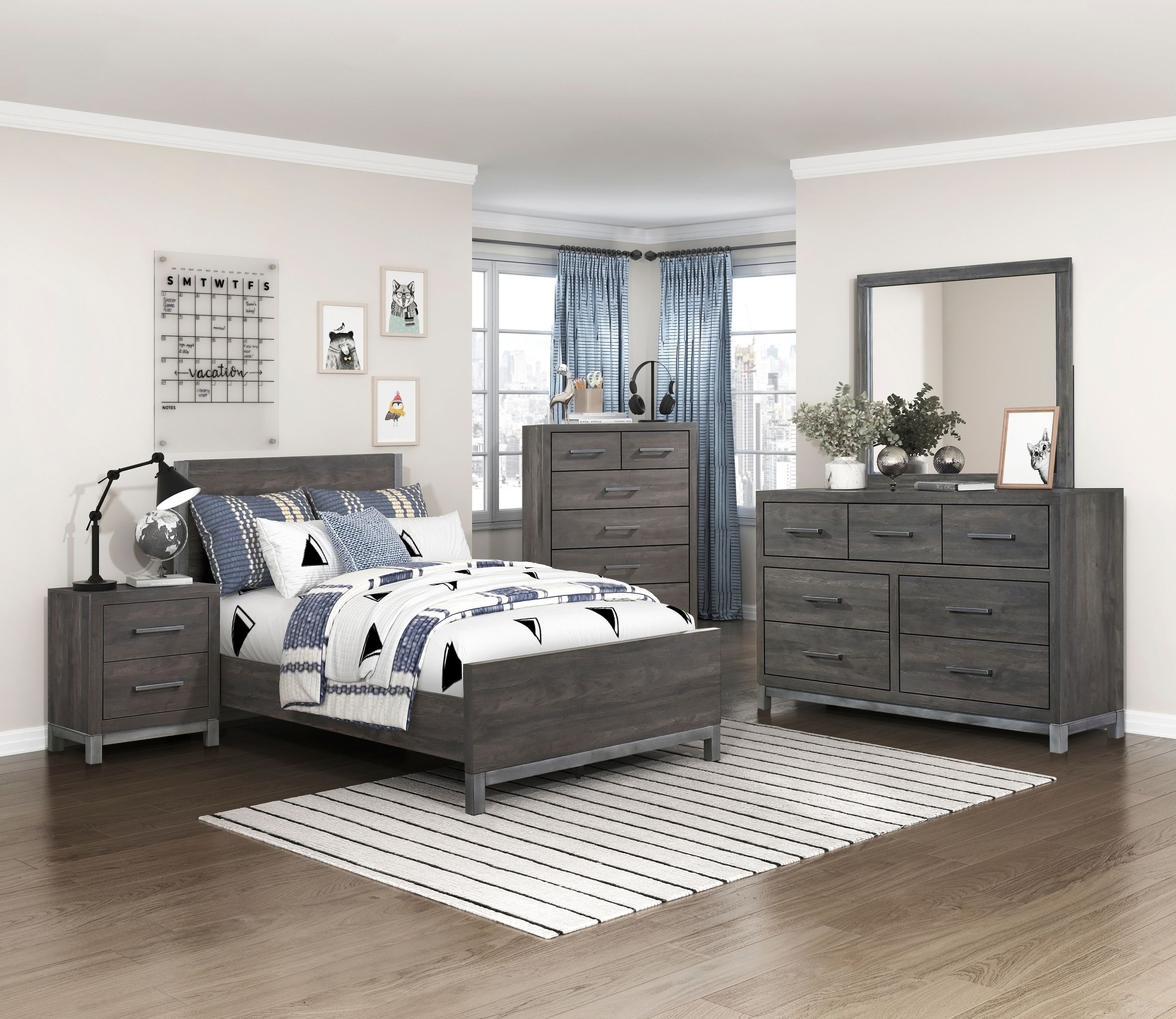 The appearance of Zephyr Youth Bedroom Set In Gray designed by Homelegance in the modern / contemporary interior design. This gray piece of furniture was selected by 1StopBedrooms from Zephyr Collection to add a touch of cosiness and style into your home. Sku: 1577DGT-1;1577DGT-3;1577DG-4. Material: Wood. Bed Size: Full.