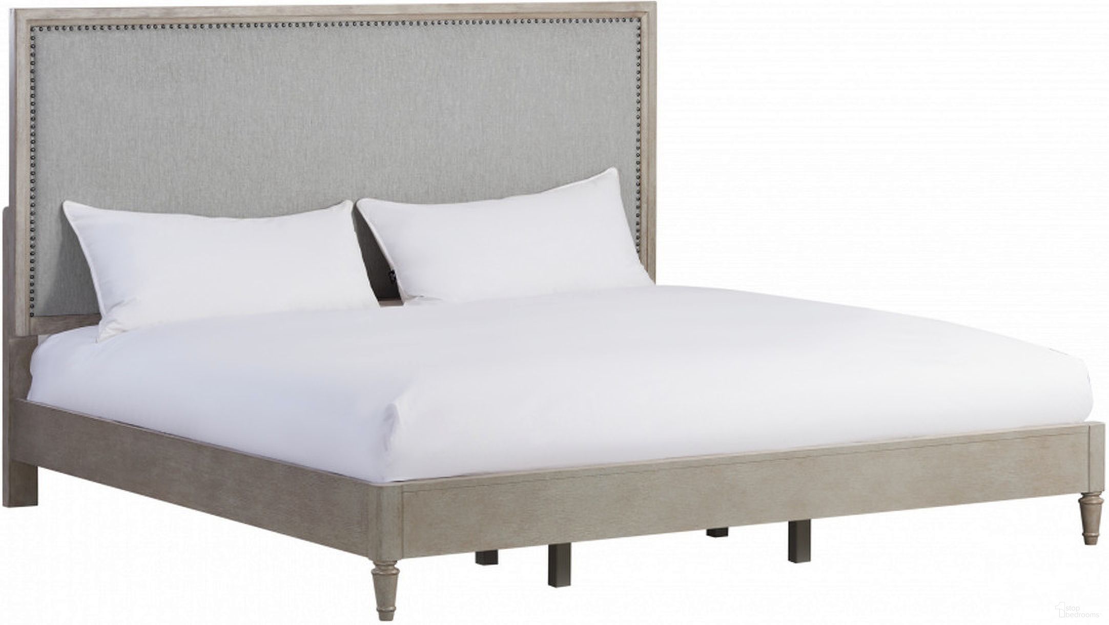 The appearance of Zest Queen Upholstered Bed With Nailhead Trim In Greige designed by Caracole in the modern / contemporary interior design. This greige piece of furniture  was selected by 1StopBedrooms from Zest Collection to add a touch of cosiness and style into your home. Sku: MI03-5027-015. Bed Size: Queen. Material: Rubberwood. Bed Type: Upholstered Bed.