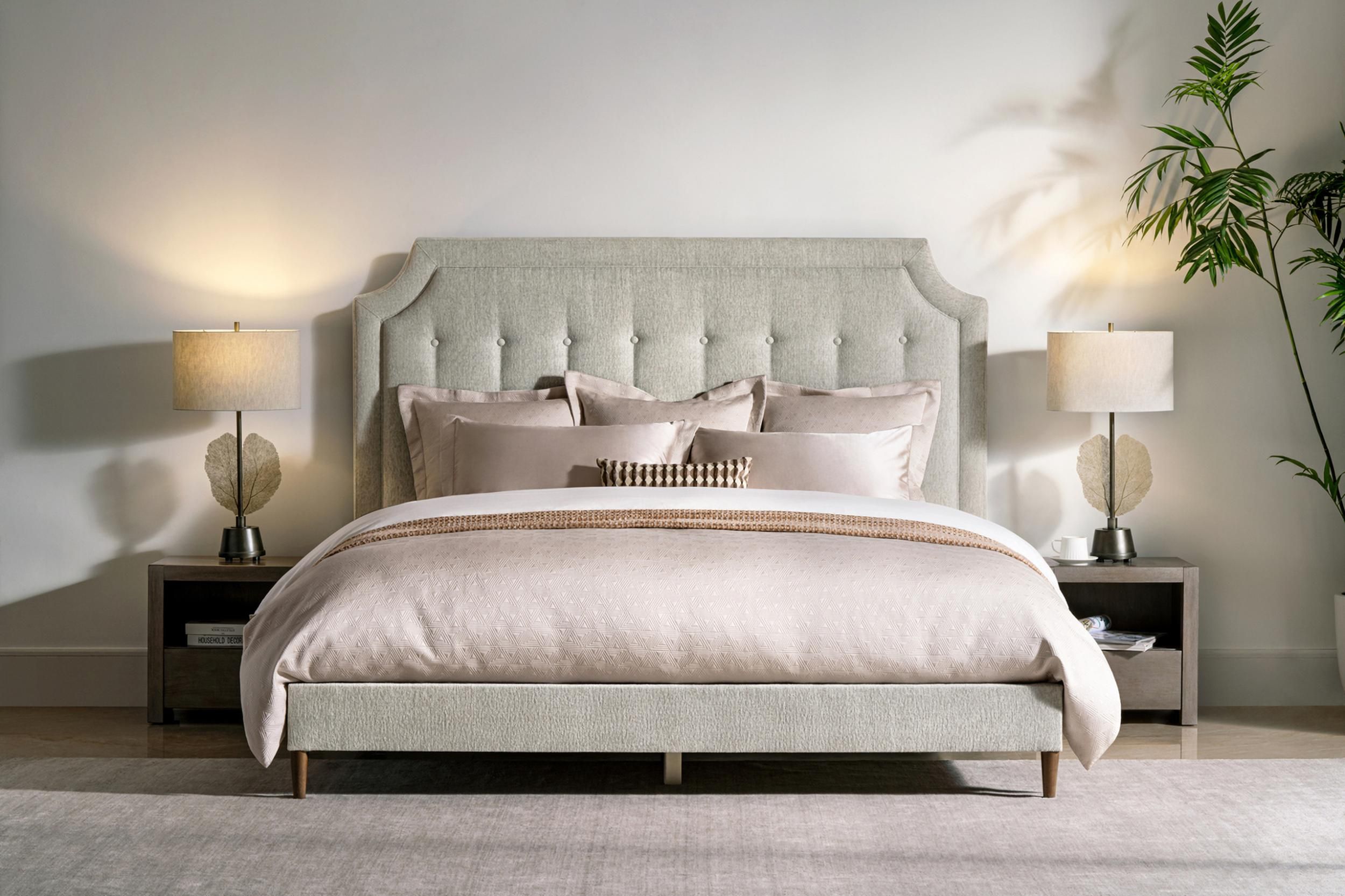 Zest Upholstered Bedroom Set with Welt In Beige