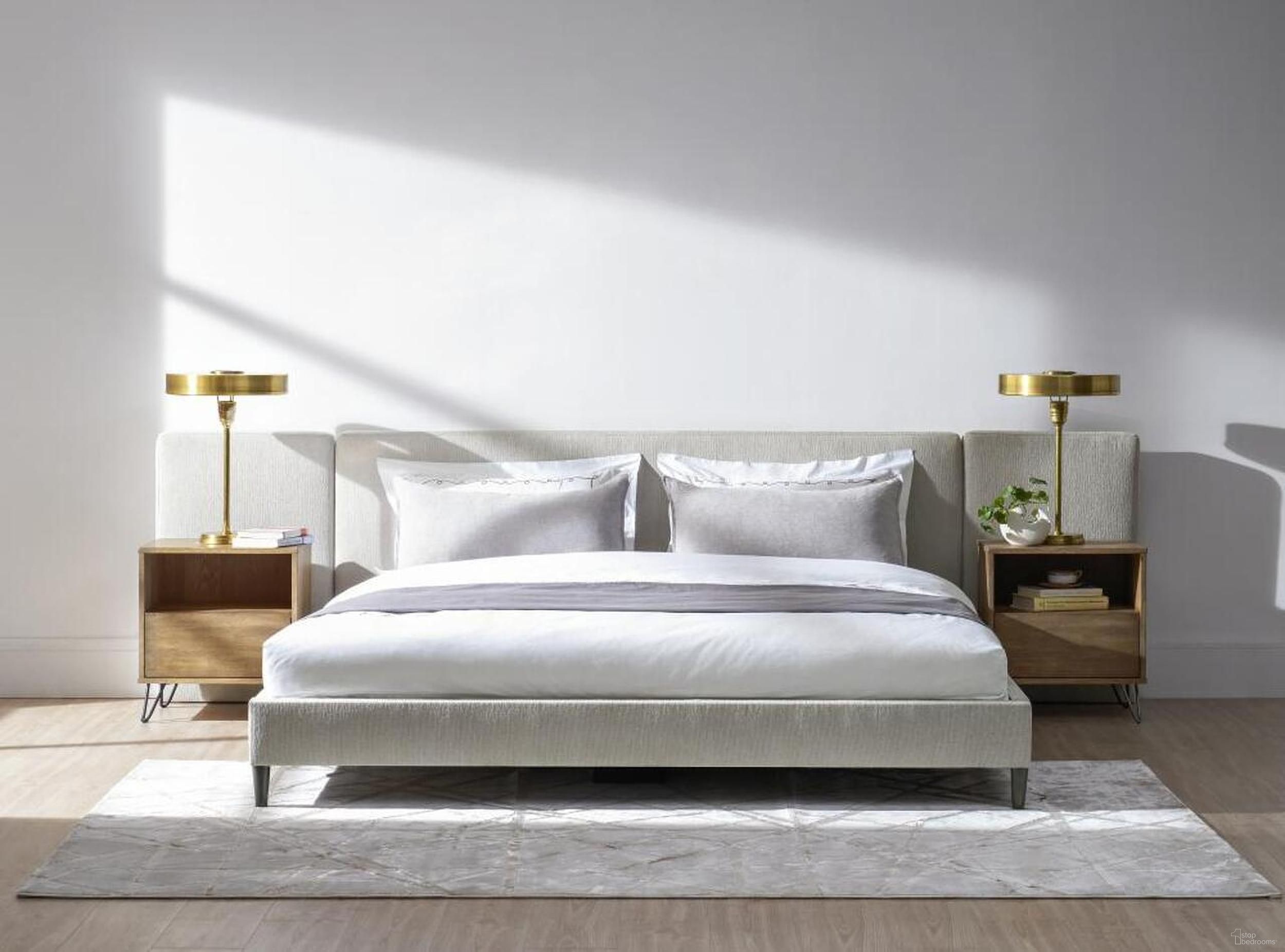 Zest Upholstered Bedroom Set With Wings In Light Grey