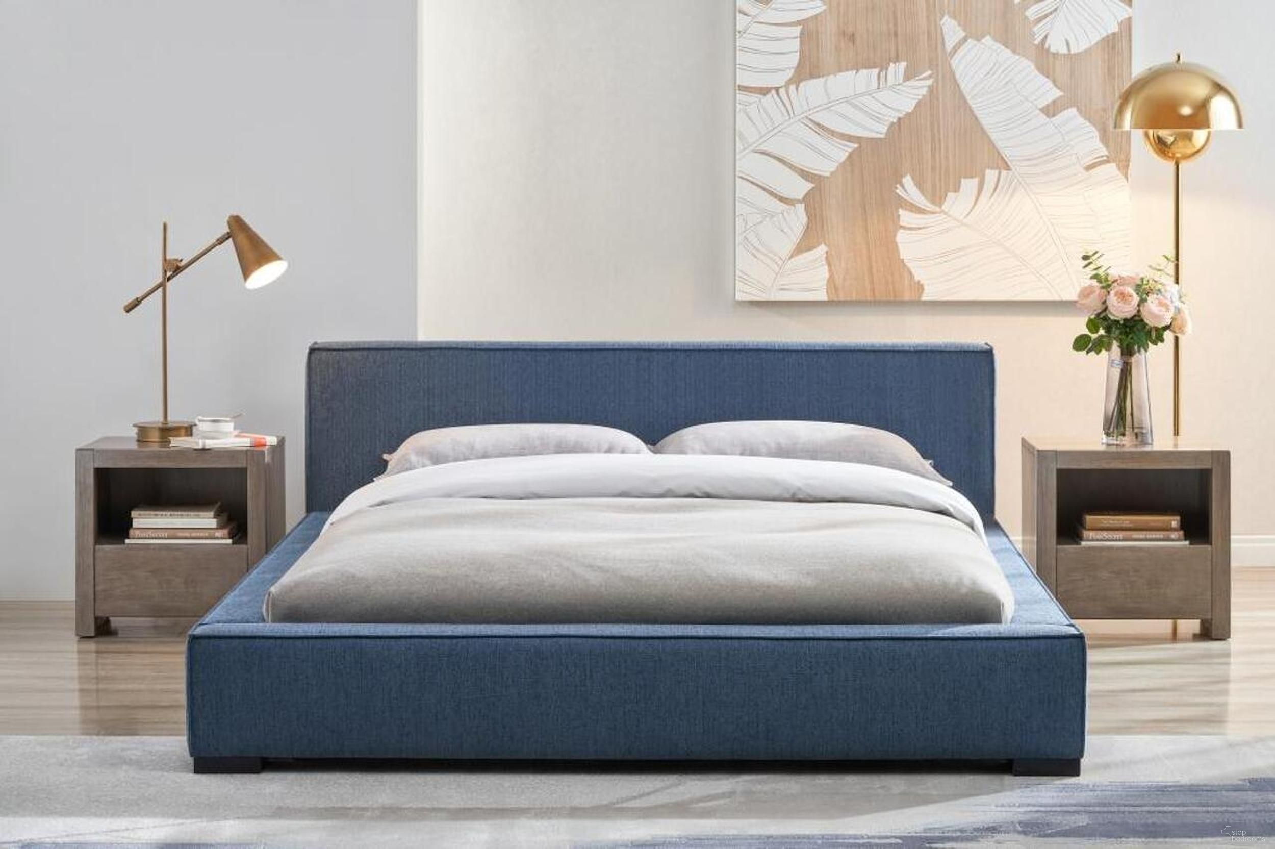 Zest Wide Upholstered Bedroom Set In Blue