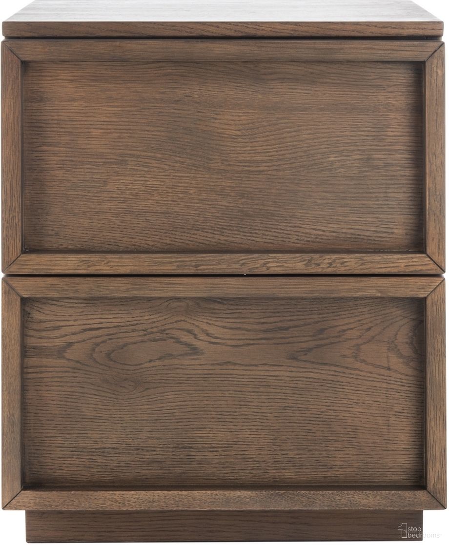 The appearance of Zeus 2 Drawer Nightstand In Medium Oak designed by Safavieh Couture in the modern / contemporary interior design. This medium oak piece of furniture  was selected by 1StopBedrooms from Zeus Collection to add a touch of cosiness and style into your home. Sku: SFV7205A. Material: Wood.