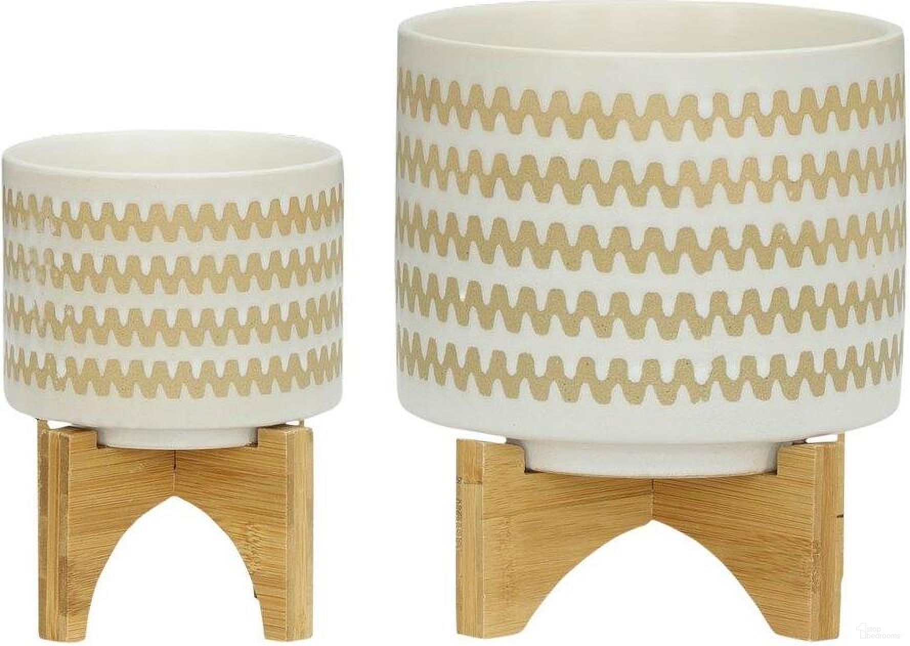 Zig-Zag Planter With Stand Set of 2 In White