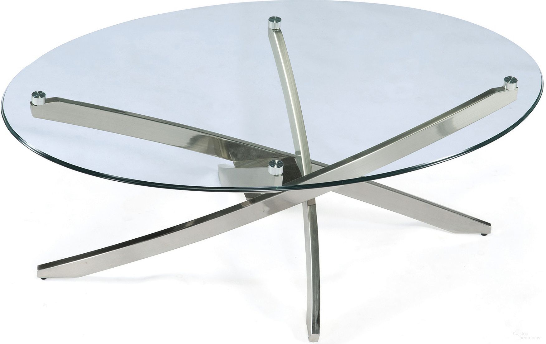 The appearance of Zila Oval Cocktail Table In Brushed Nickel designed by Magnussen in the modern / contemporary interior design. This brushed nickel piece of furniture  was selected by 1StopBedrooms from Zila Collection to add a touch of cosiness and style into your home. Sku: T2050-47T;T2050-47B. Material: Metal.