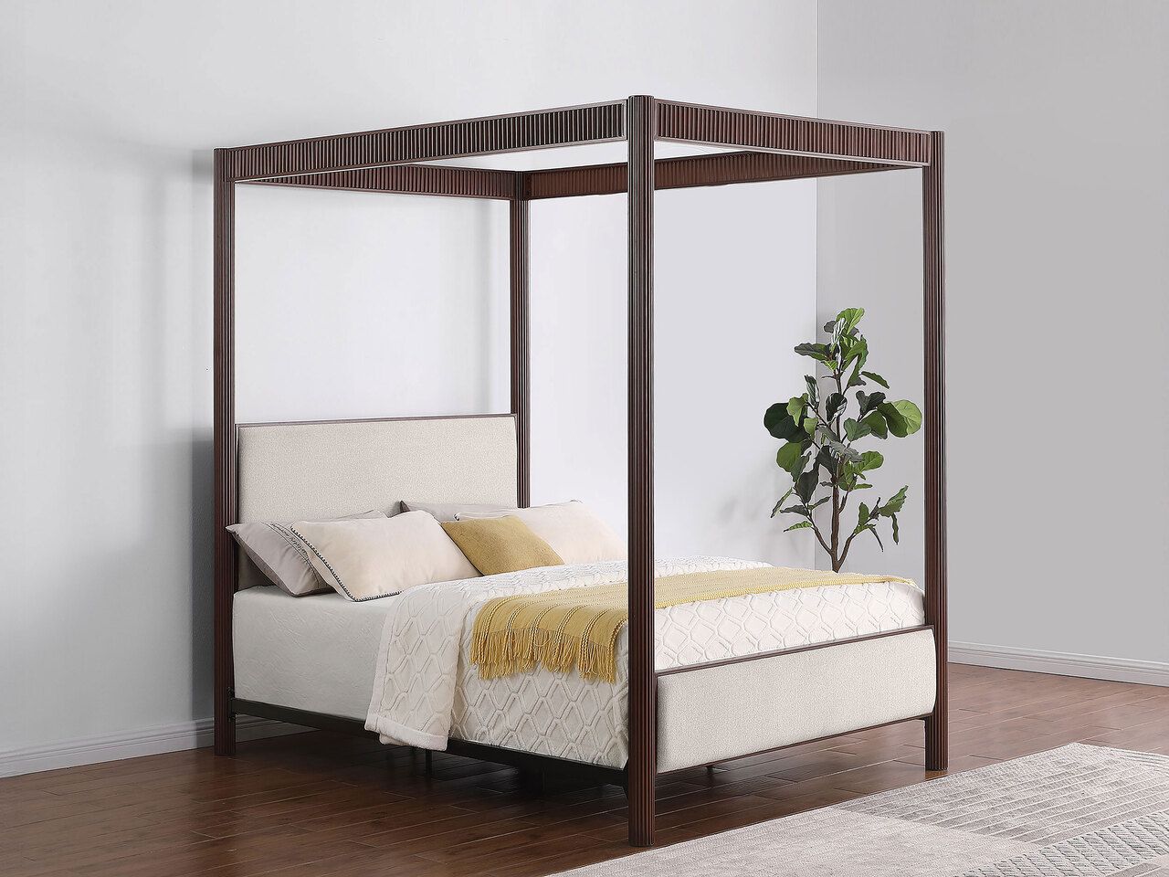The appearance of Zimmerlee 89 Inch Metal Eastern King Canopy Bed In Rust Brown and Beige designed by Coaster in the modern / contemporary interior design. This rust brown/beige piece of furniture was selected by 1StopBedrooms from Zimmerlee Collection to add a touch of cosiness and style into your home. Sku: 360331KE. Bed Type: Canopy Bed. Material: Polyester. Bed Size: King.