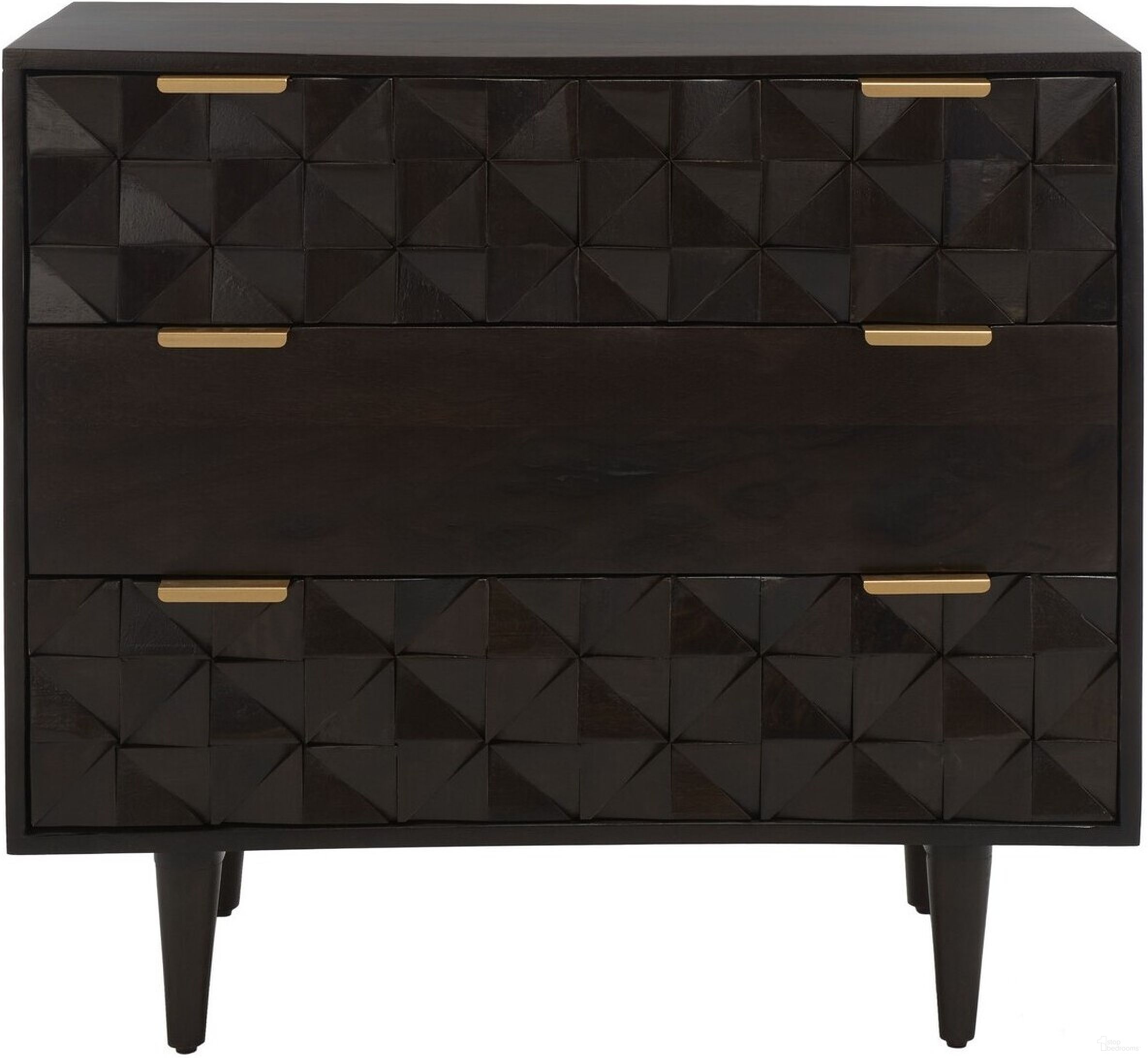 The appearance of Zinnia Walnut 3 Drawer Chest designed by Safavieh in the modern / contemporary interior design. This walnut piece of furniture was selected by 1StopBedrooms from Carter Collection to add a touch of cosiness and style into your home. Sku: CHS9000A. Material: Wood.