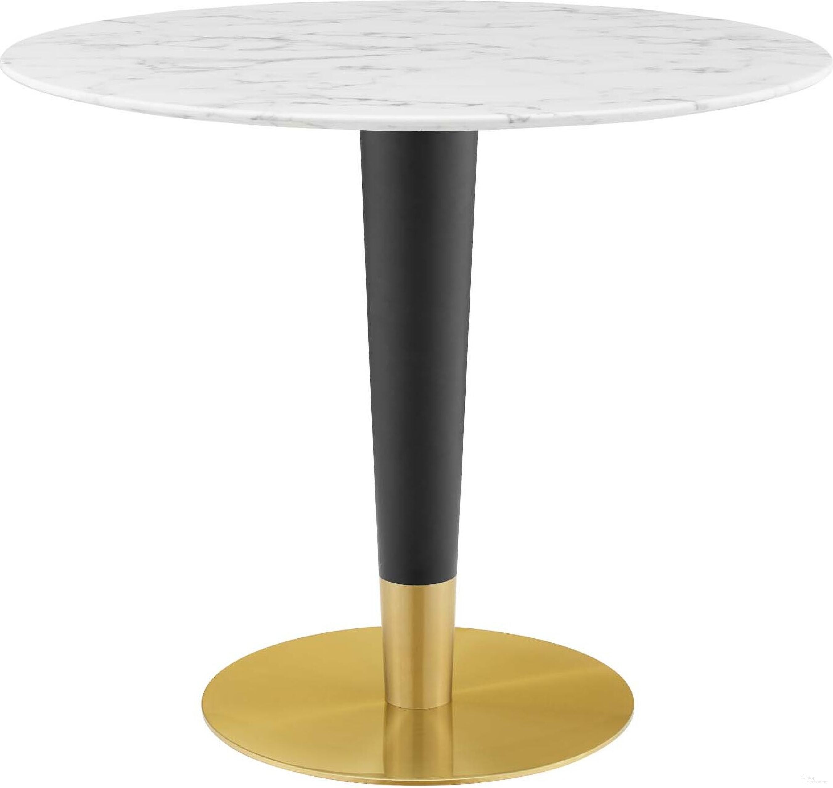 Zinque 36 Inch Artificial Marble Dining Table In Gold and White