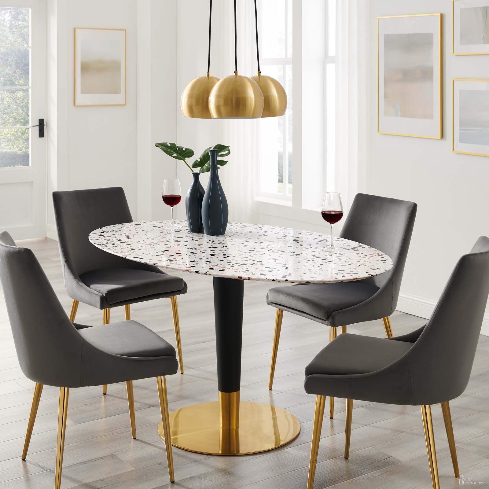 Zinque 60 Inch Oval Terrazzo Dining Table In Gold White by Modway