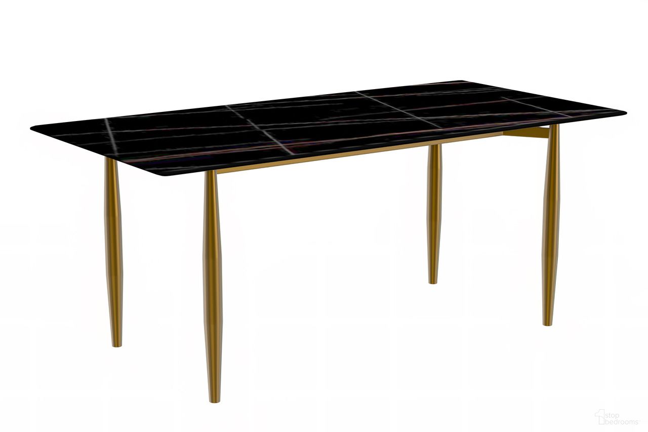 The appearance of Zinti 55 Inch Dining Table with Sintered Stone Top In Black and Bronze designed by LeisureMod in the modern / contemporary interior design. This black/bronze piece of furniture  was selected by 1StopBedrooms from Zinti Collection to add a touch of cosiness and style into your home. Sku: ZTBL-55BLG-S. Table Base Style: Legs. Material: Stone. Table Top Shape: Rectangular. Size: 32" x 55".