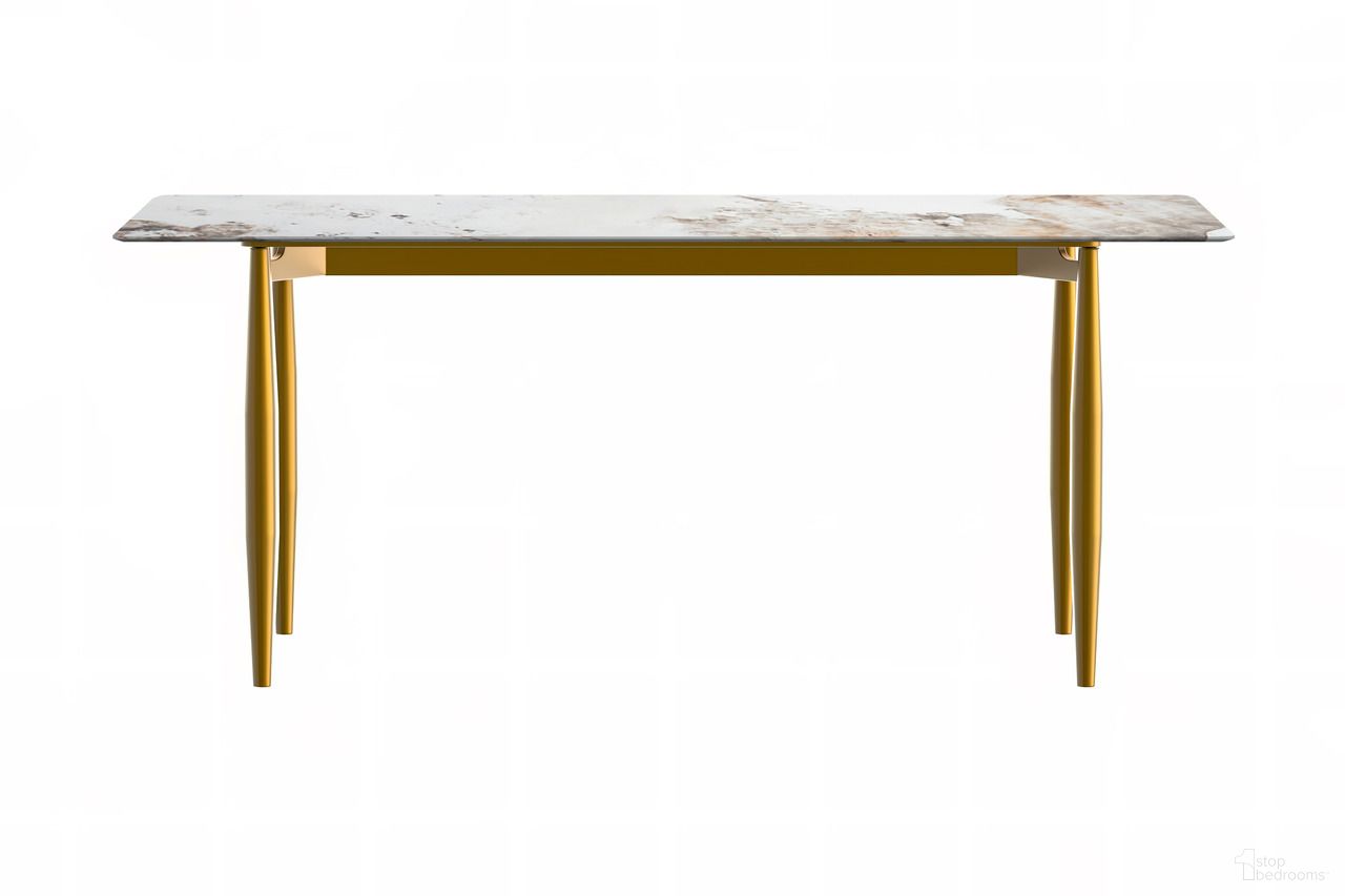 The appearance of Zinti 55 Inch Dining Table with Sintered Stone Top In Bronze and Grey designed by LeisureMod in the modern / contemporary interior design. This bronze/grey piece of furniture  was selected by 1StopBedrooms from Zinti Collection to add a touch of cosiness and style into your home. Sku: ZTBL-55CG-S. Table Base Style: Legs. Material: Stone. Table Top Shape: Rectangular. Size: 32" x 55".