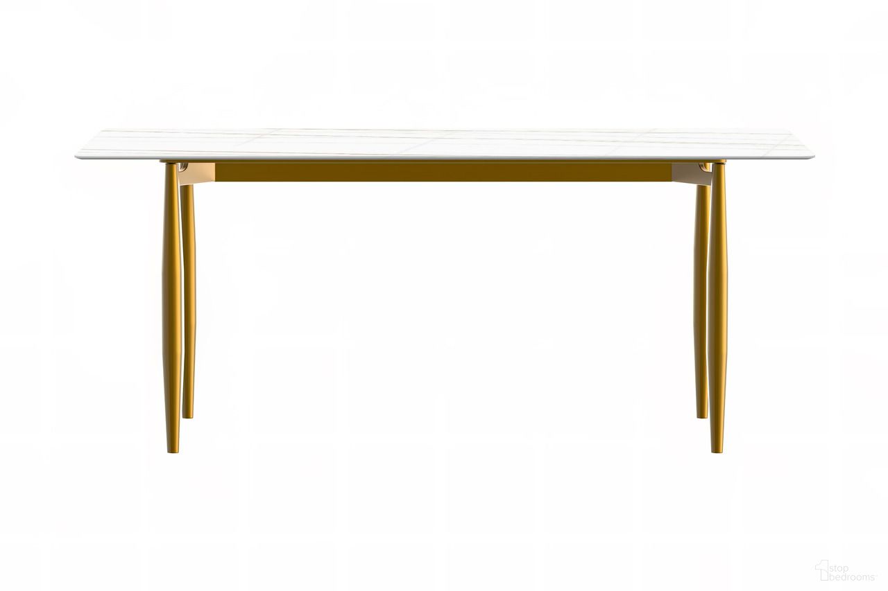 Zinti 55 Inch Dining Table with Sintered Stone Top In White/Gold and Bronze