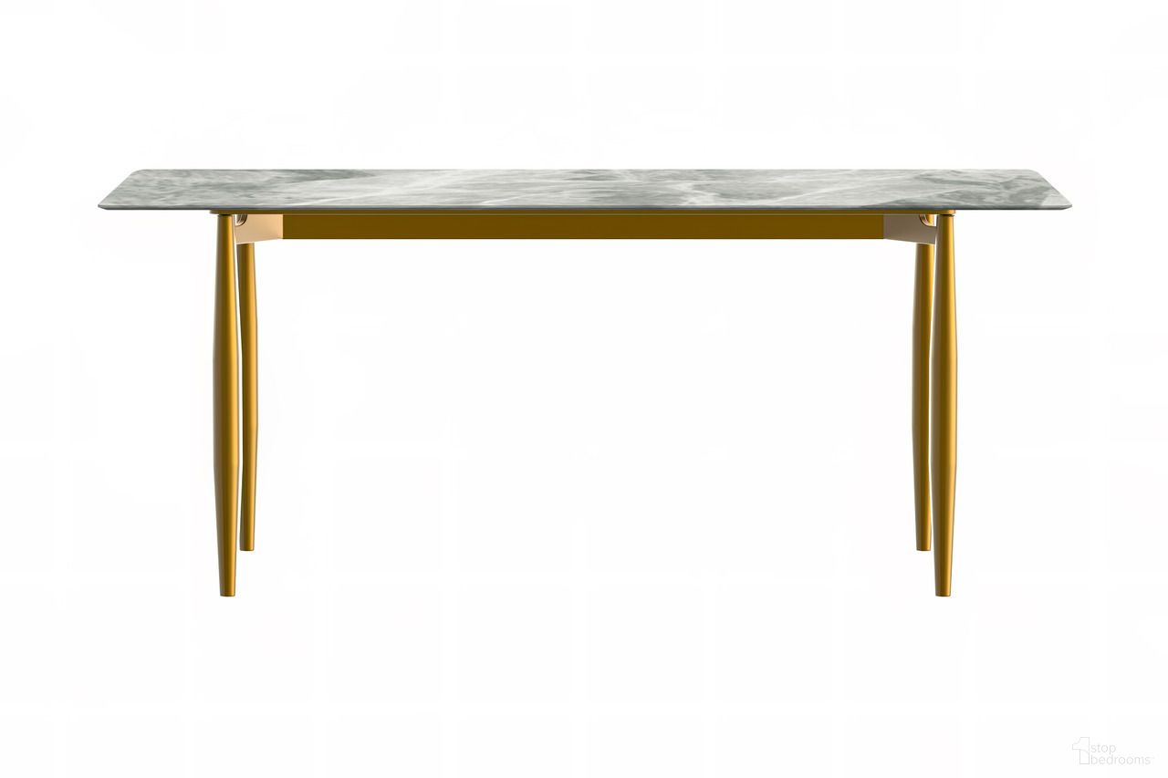 The appearance of Zinti 71 Inch Dining Table with Sintered Stone Top In Bronze and Light Grey designed by LeisureMod in the modern / contemporary interior design. This bronze/light grey piece of furniture  was selected by 1StopBedrooms from Zinti Collection to add a touch of cosiness and style into your home. Sku: ZTBL-71IGR-S. Table Base Style: Legs. Material: Stone. Table Top Shape: Rectangular. Size: 35" x 71".
