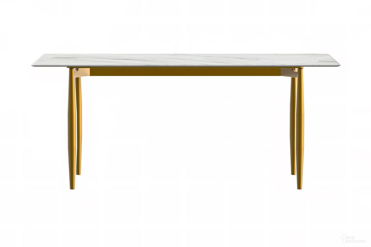 Zinti 71 Inch Dining Table with Sintered Stone Top In White and Bronze