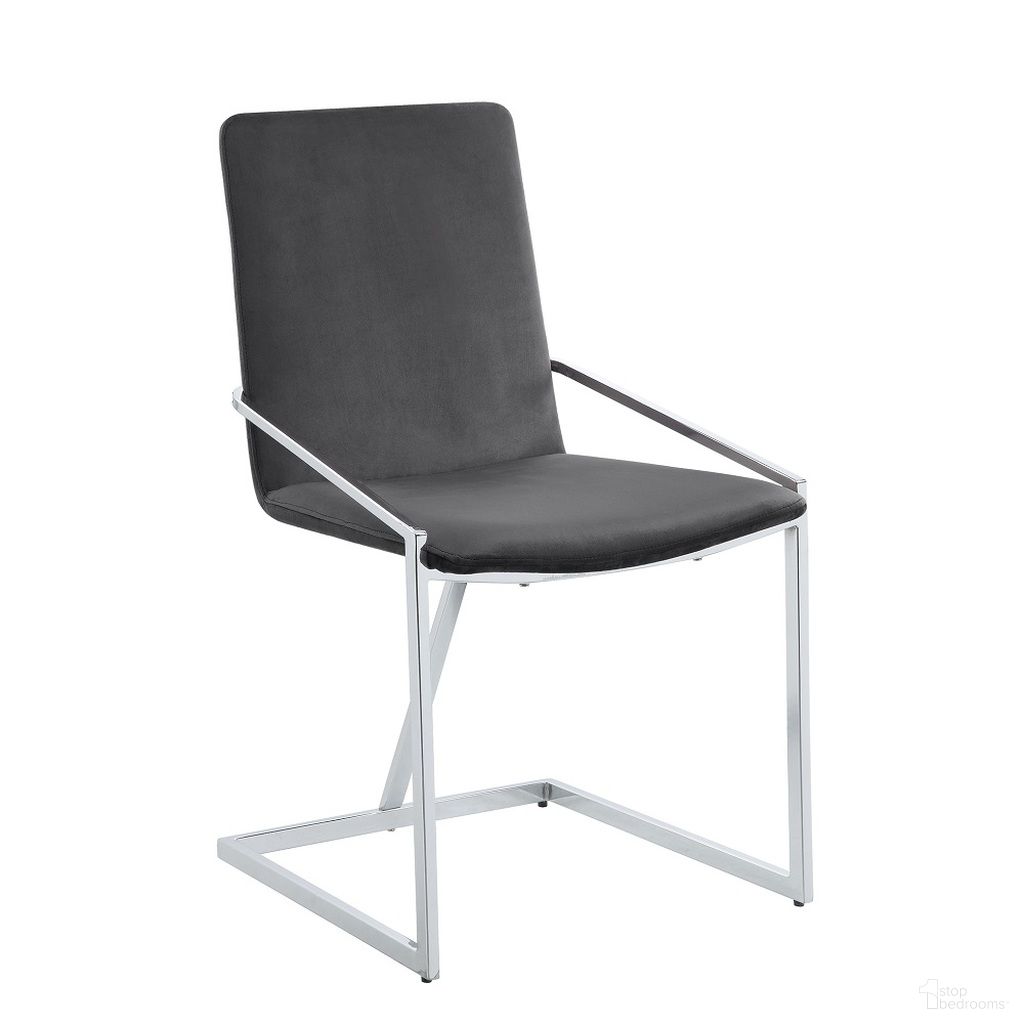 The appearance of Zlatan Side Chair Set of 2 In Gray Velvet and Chrome designed by ACME in the modern / contemporary interior design. This chrome and gray piece of furniture was selected by 1StopBedrooms from Zlatan Collection to add a touch of cosiness and style into your home. Sku: DN02235. Material: Wood. Chair Type: Side Chair.