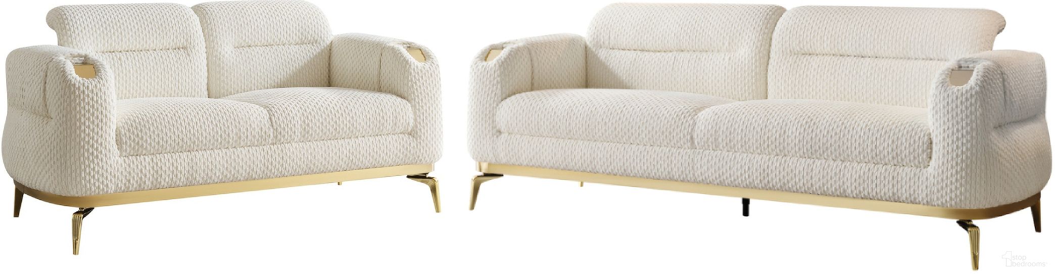 The appearance of Zoe Living Room Set In Cream designed by Galaxy Home Furnishings in the modern / contemporary interior design. This cream piece of furniture was selected by 1StopBedrooms from Zoe Collection to add a touch of cosiness and style into your home. Sku: 601955557023;601955557009. Material: Polyester.