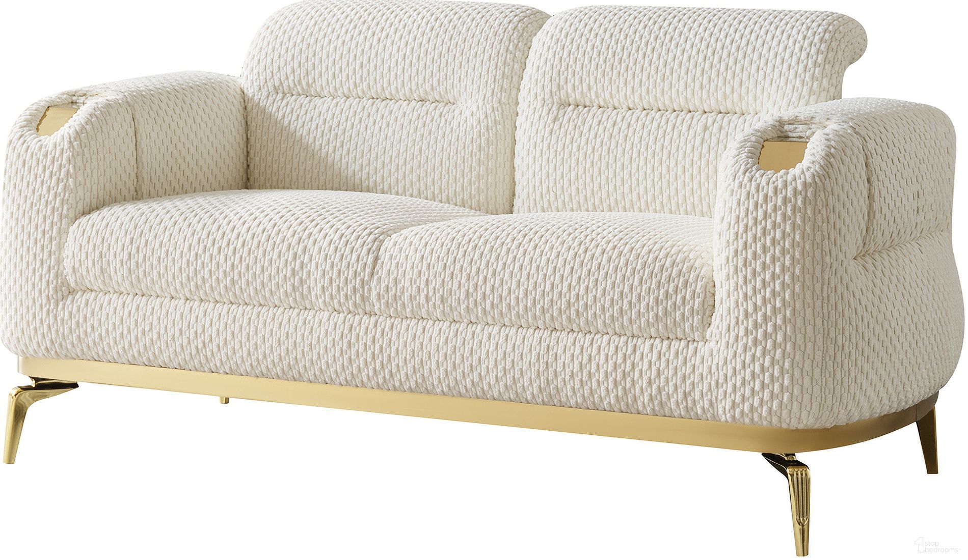 The appearance of Zoe Loveseat In Cream designed by Galaxy Home Furnishings in the modern / contemporary interior design. This cream piece of furniture was selected by 1StopBedrooms from Zoe Collection to add a touch of cosiness and style into your home. Sku: 601955557009. Material: Polyester.