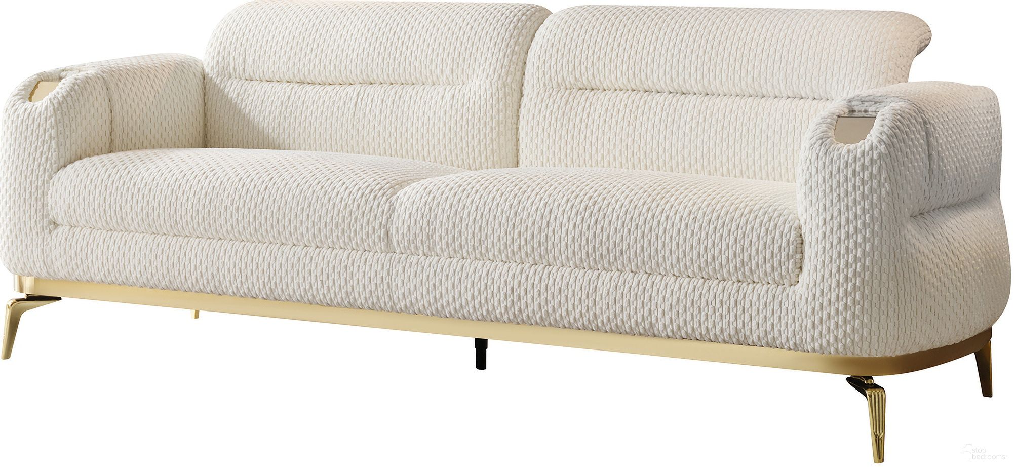 The appearance of Zoe sofa In Cream designed by Galaxy Home Furnishings in the modern / contemporary interior design. This cream piece of furniture was selected by 1StopBedrooms from Zoe Collection to add a touch of cosiness and style into your home. Sku: 601955557023. Material: Polyester.
