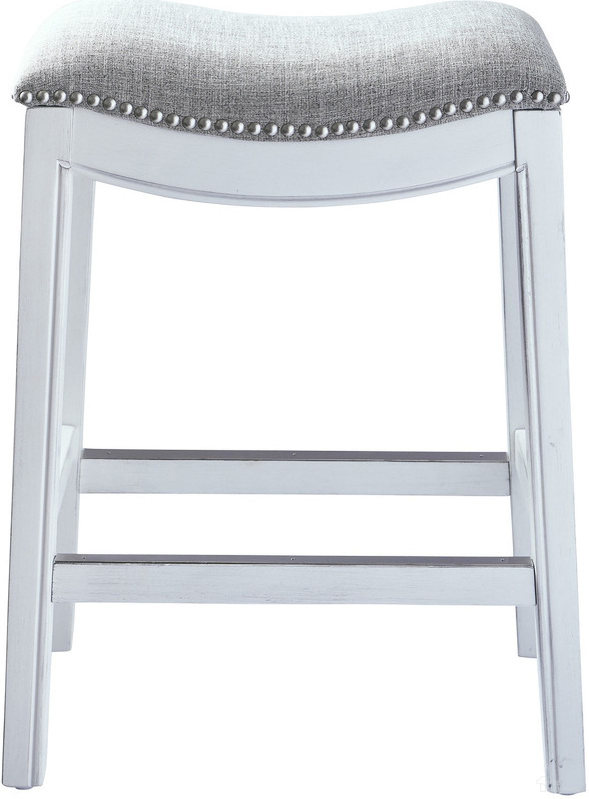 The appearance of Zoey 31 Inch Bar-Height Backless Wood Narrow Saddle-Seat Barstool with Nailhead Trim In White and Gray designed by New Ridge Home Goods in the country / farmhouse interior design. This white/gray piece of furniture was selected by 1StopBedrooms from Zoey Collection to add a touch of cosiness and style into your home. Sku: NR100133-FBS-AW. Material: Hardwood.