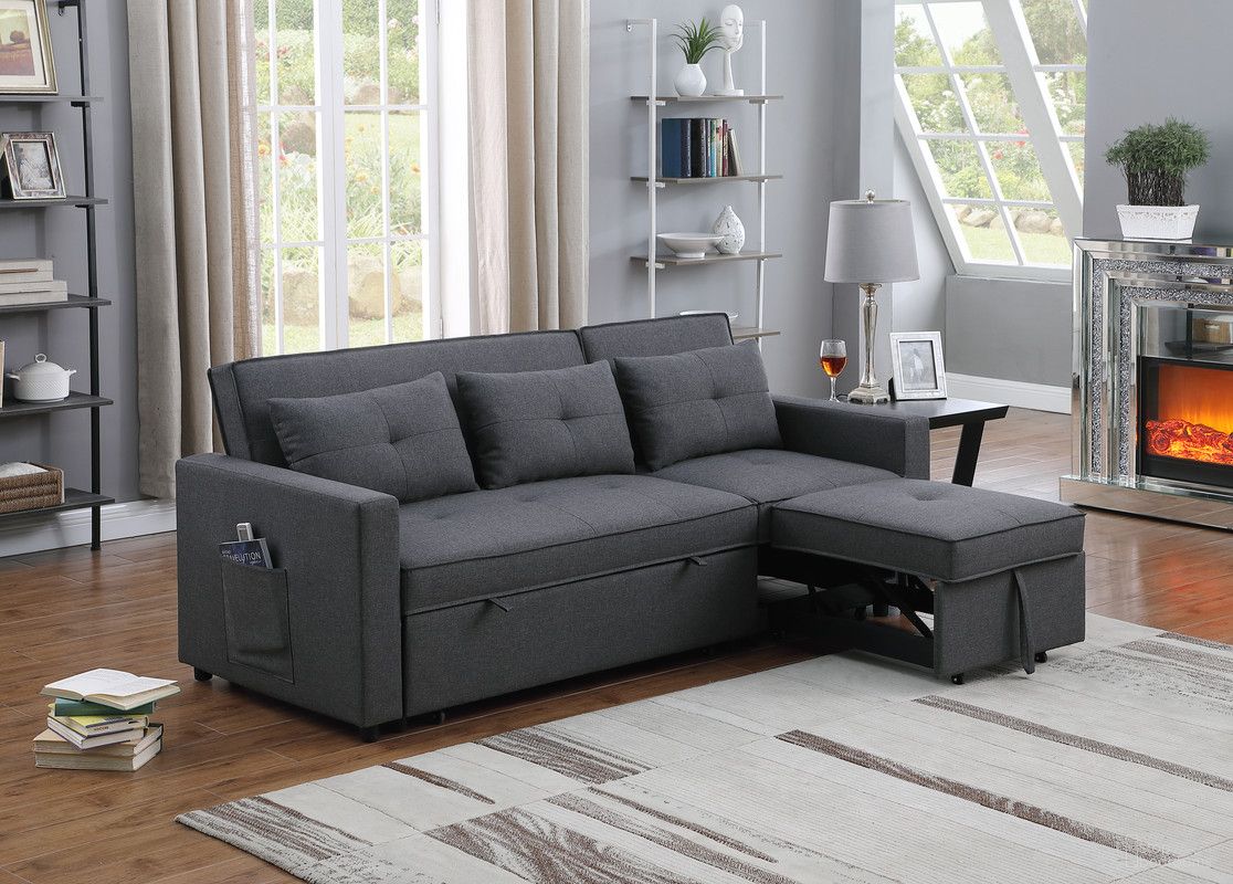 The appearance of Zoey 79.75 Inch Linen Convertible Sleeper Sofa with Side Pocket In Dark Gray designed by Lilola Home in the modern / contemporary interior design. This dark gray piece of furniture was selected by 1StopBedrooms from Zoey Collection to add a touch of cosiness and style into your home. Sku: 81350-A;81350-C;81350-L. Material: Wood.